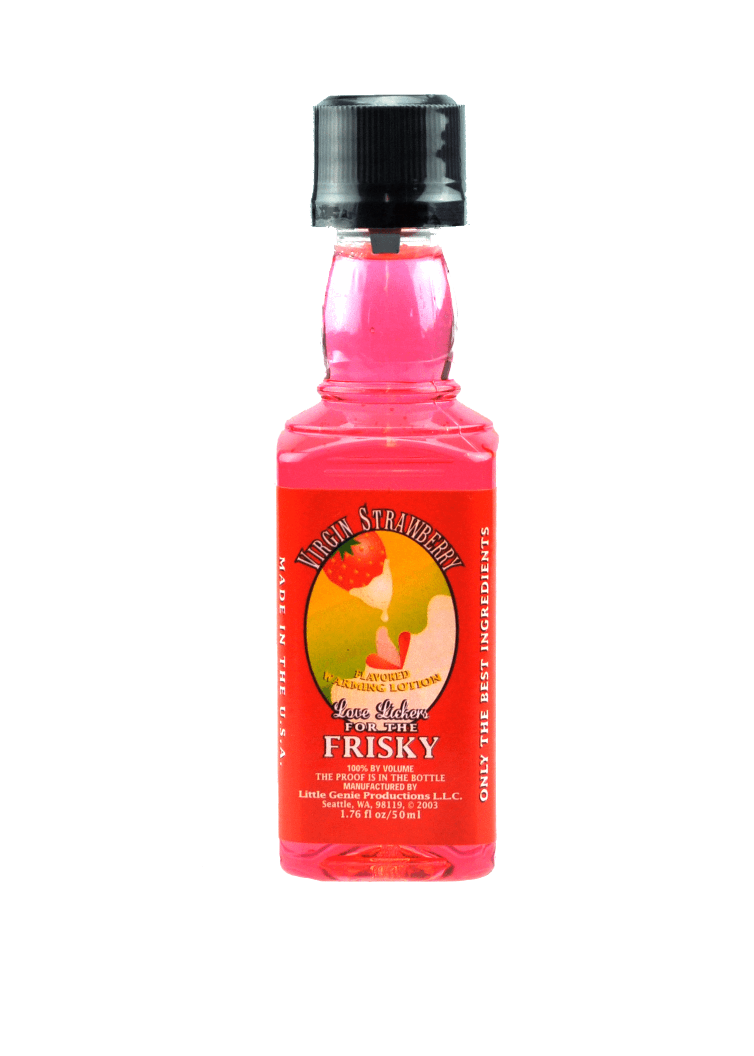 Love Lickers Virgin Strawberry Massage Oil 1.76 Fl. Oz. - Edible warming oil for intimate moments, 50 mL bottle.