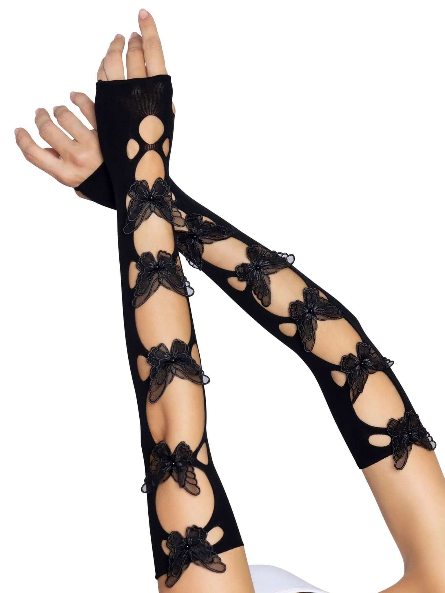 Butterfly Cut Out Arm Warmers - One Size - Black-1
