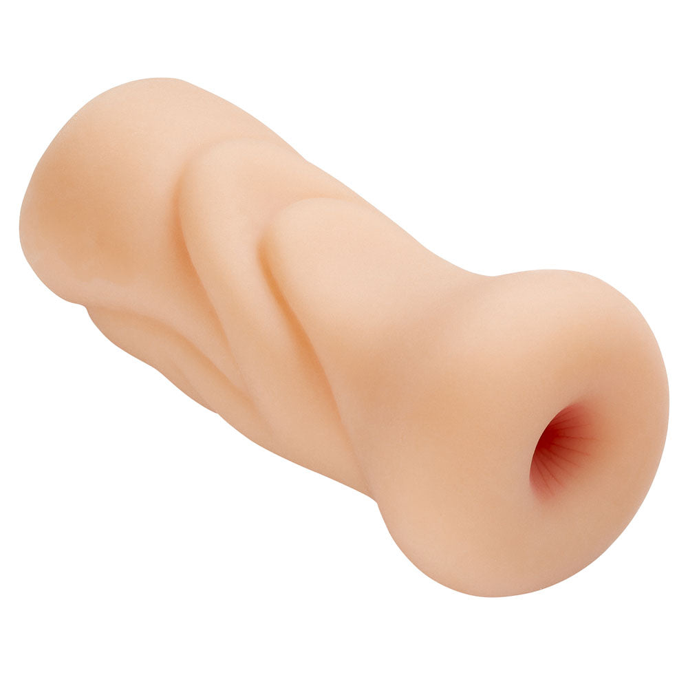 Cloud 9 Anal Pocket Stroker in tan, featuring a smooth and ribbed design for enhanced pleasure.