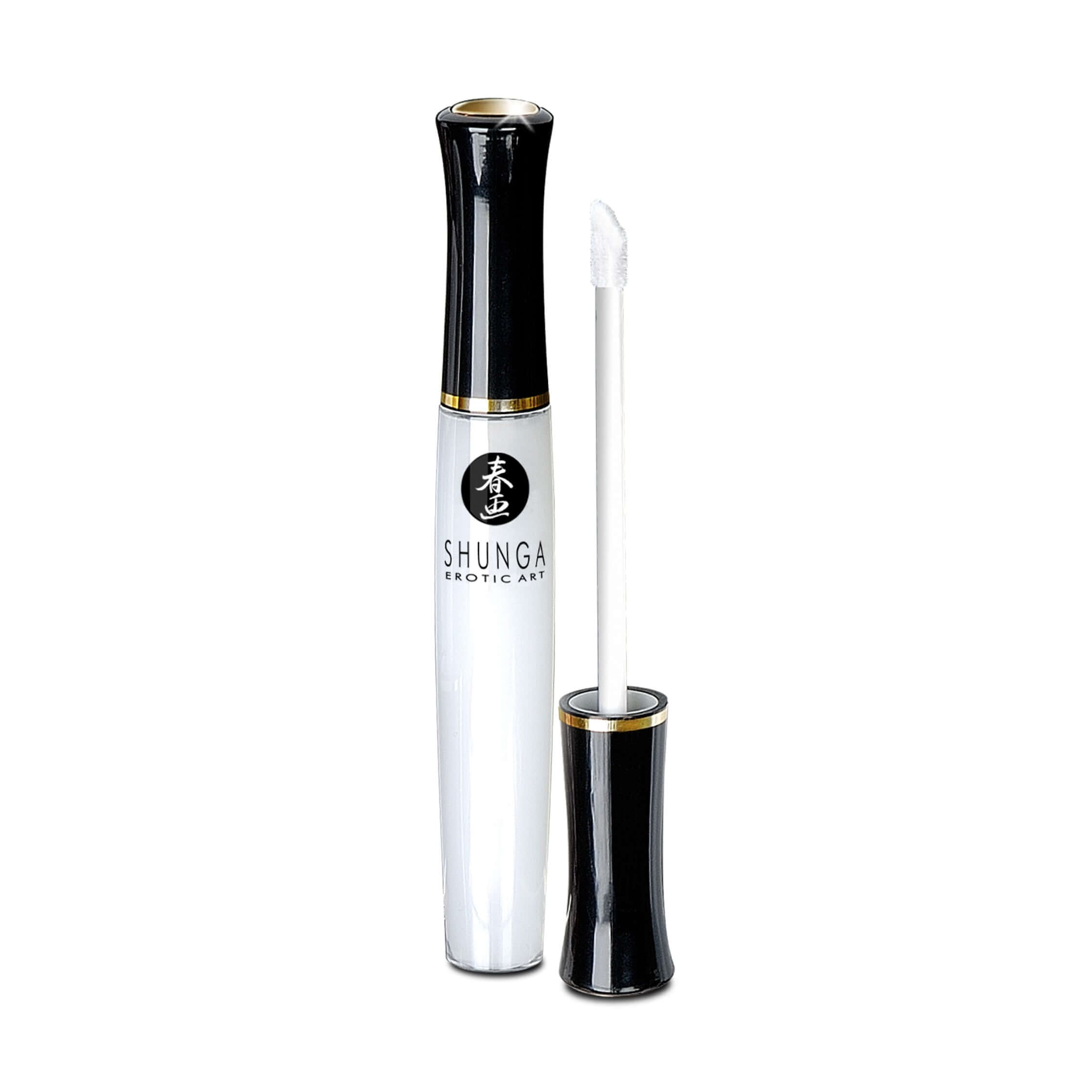Shunga Divine Oral Pleasure Gloss in Sparkling Strawberry Wine flavor with applicator, 0.33 Fl. Oz. / 10 ml bottle.