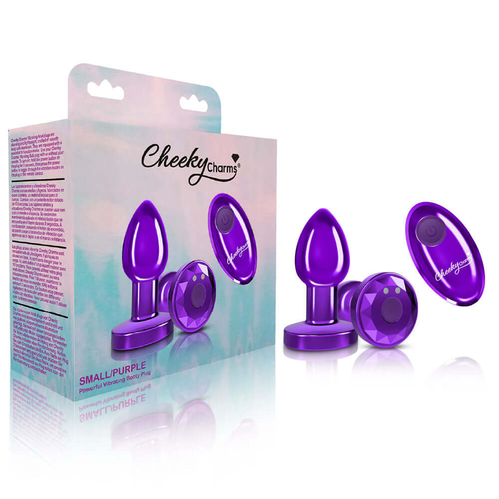 Cheeky Charms - Rechargeable Vibrating Metal Butt Plug With Remote Control - Purple - Small - Preorder Only