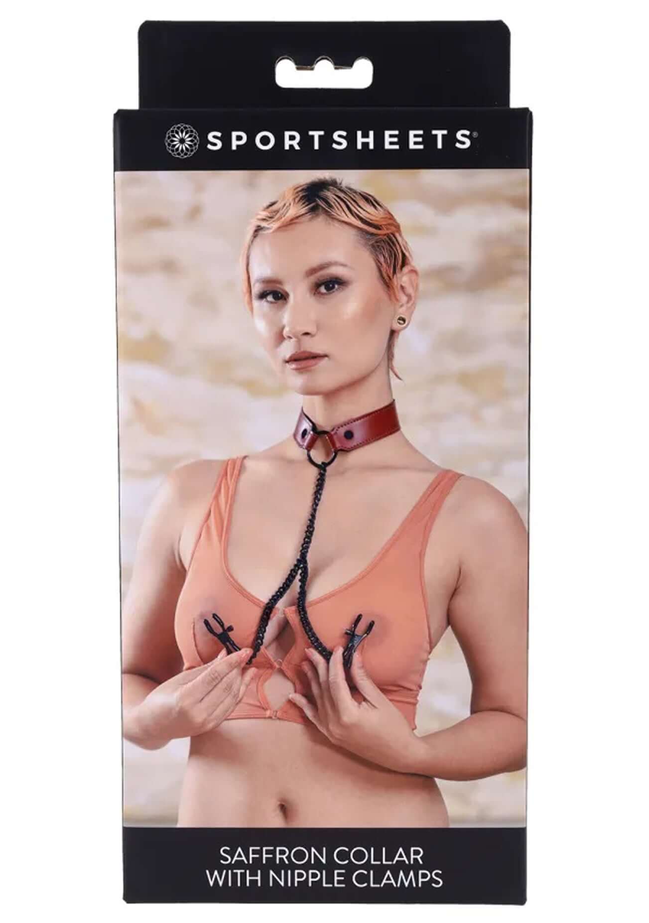 Saffron Collar With Nipple Clamps - Black/red-2