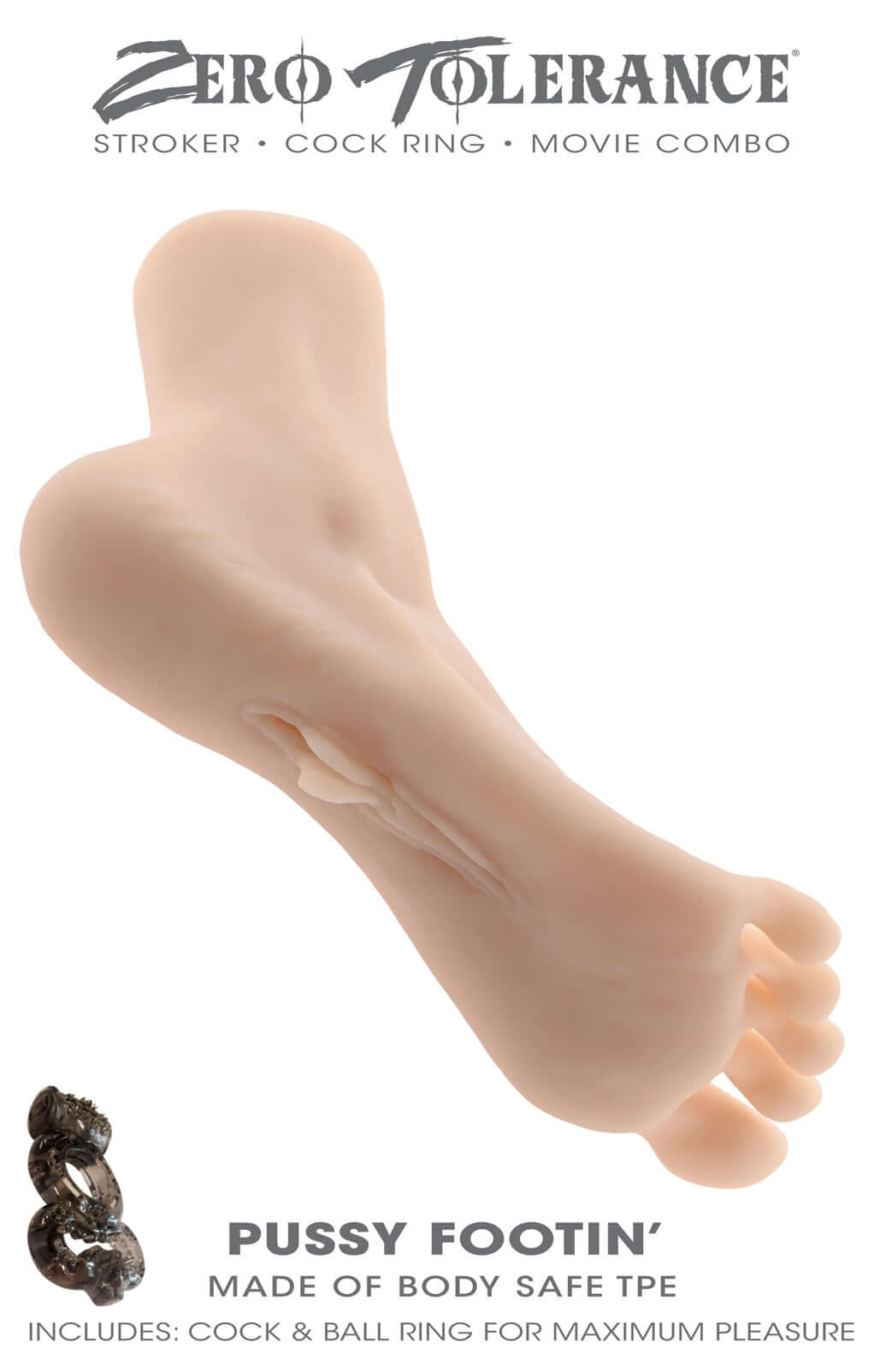 Realistic foot stroker made from body-safe TPE featuring supple toes and a smooth rounded heel for foot fetish pleasure.