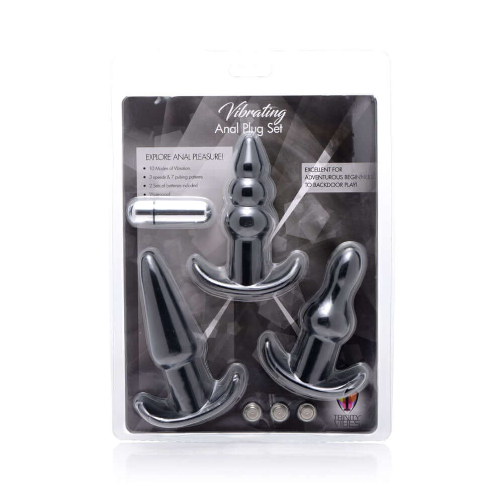 4 Piece Vibrating Anal Plug Set - Black-1