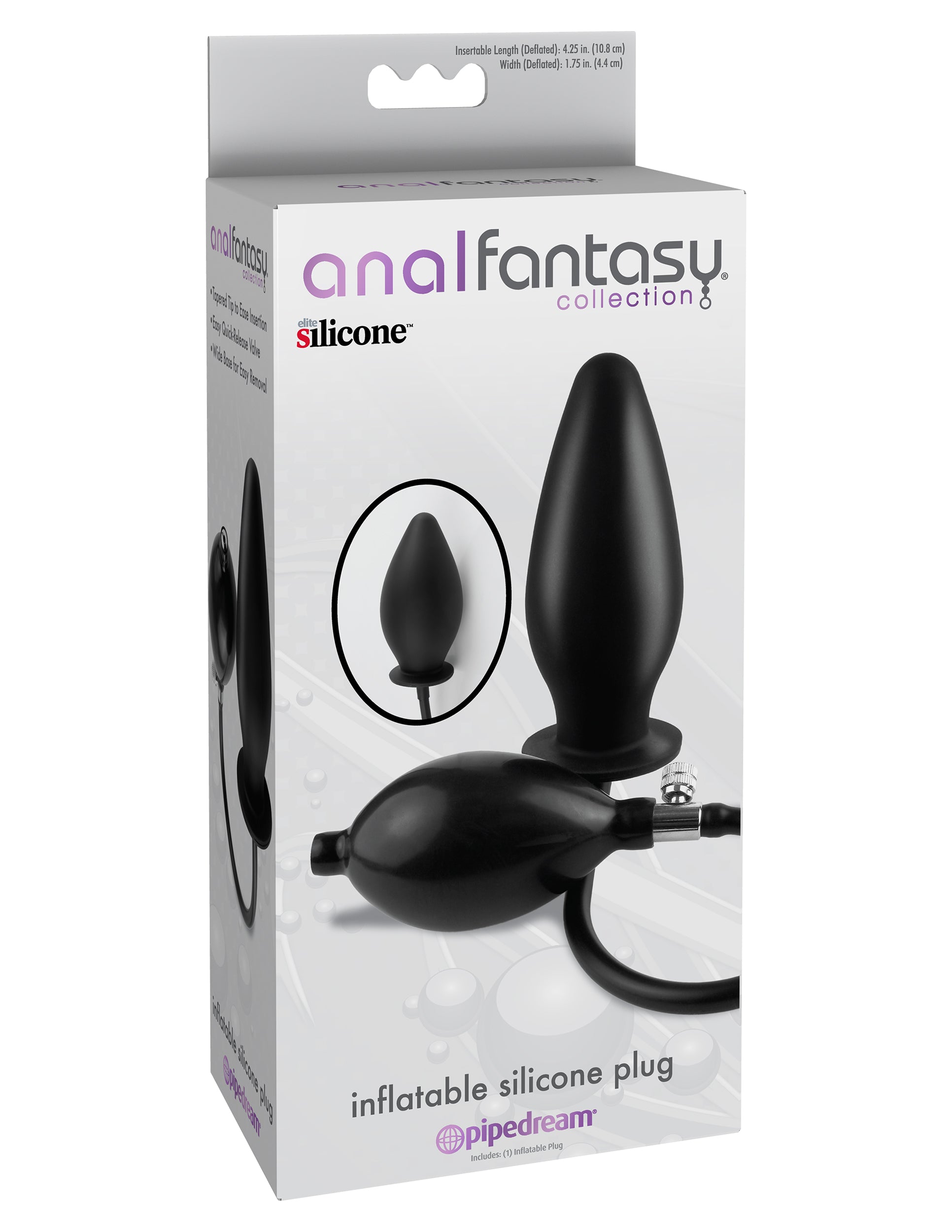 Anal Fantasy Collection Inflatable Silicone Plug Black packaging showcasing a versatile anal toy for customizable stimulation.