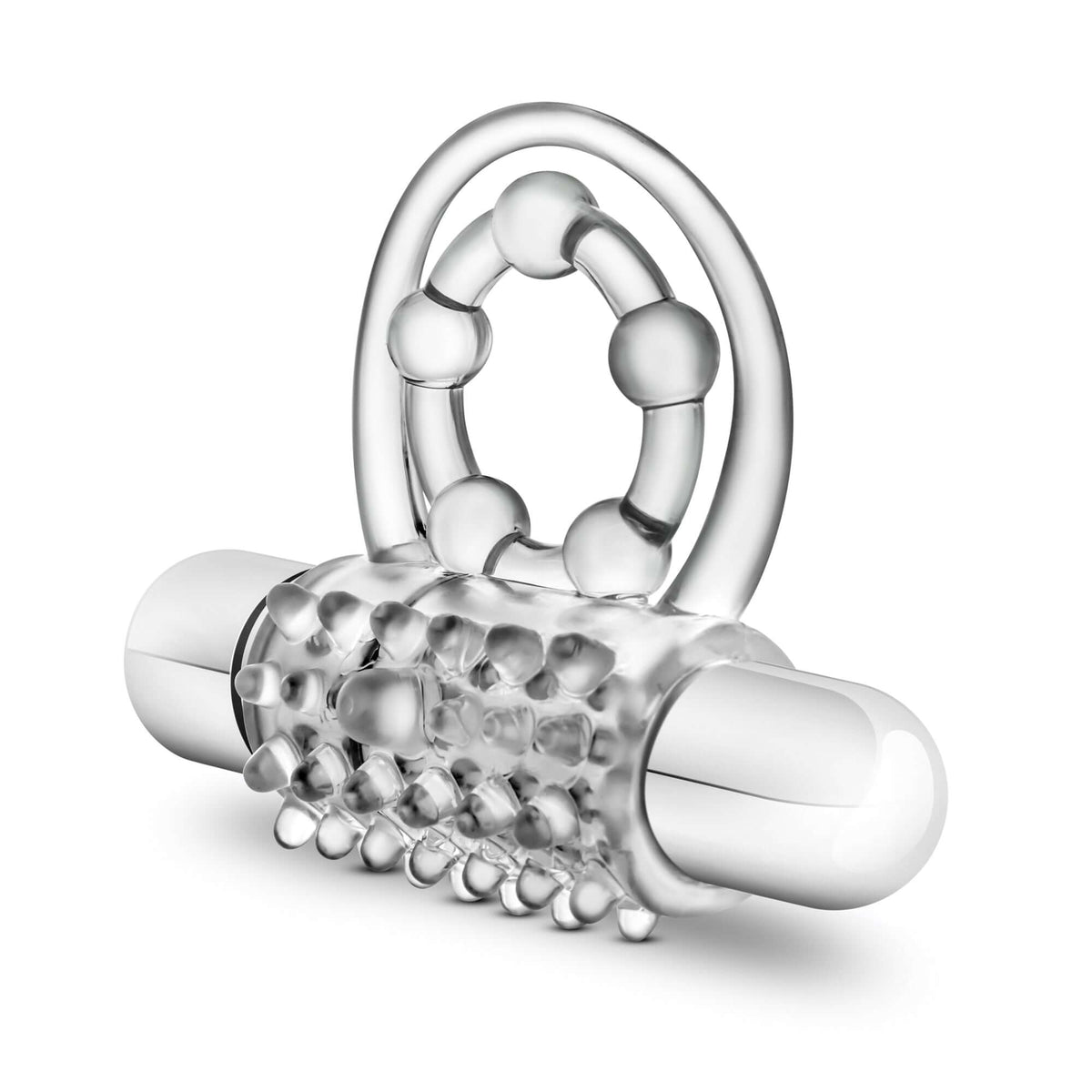 Stay Hard Vibrating Super Clitifier Ring Clear showing its versatile design and removable vibrator for enhanced pleasure.
