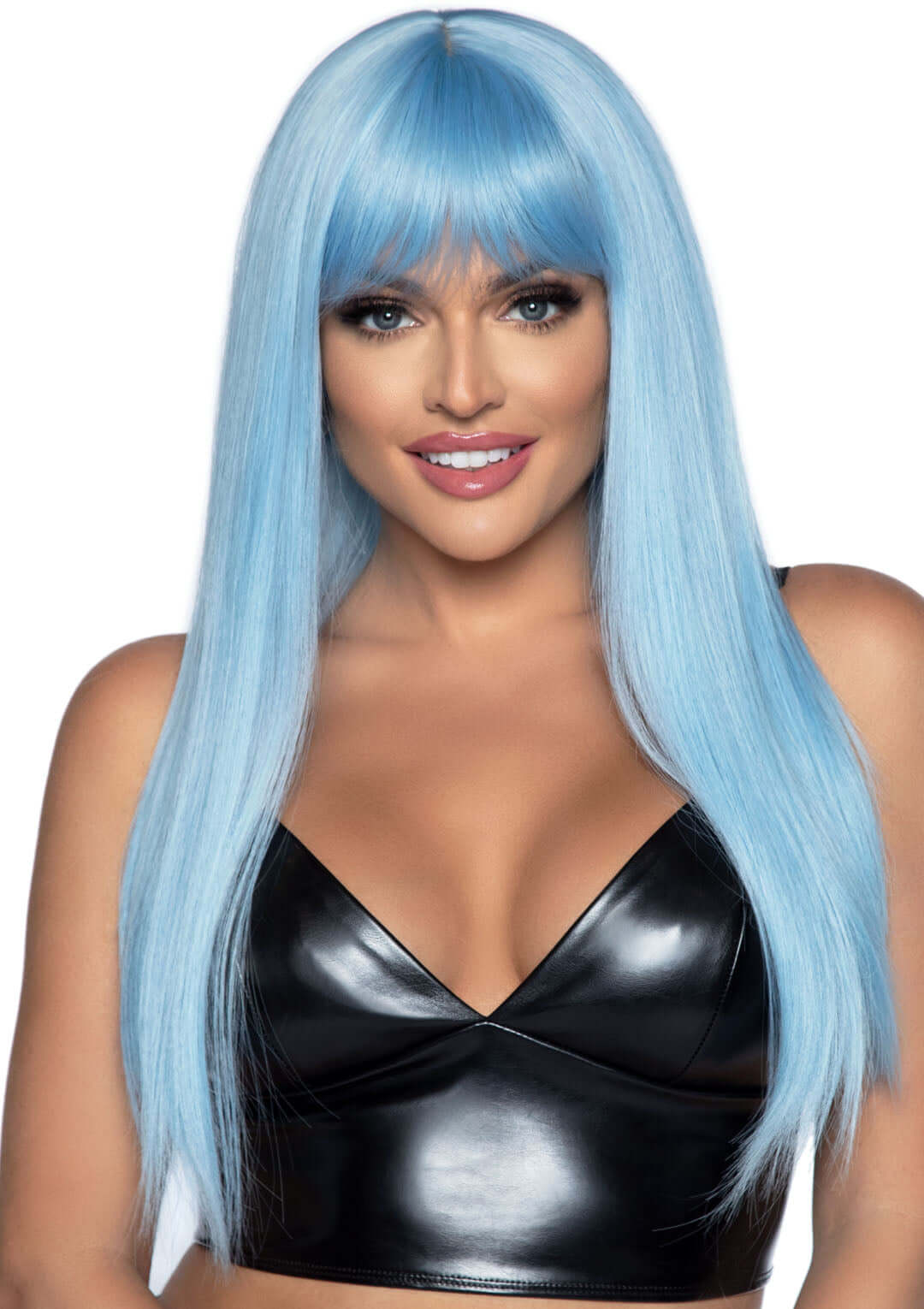 24 Inch Long Straight Bang Wig Blue-0