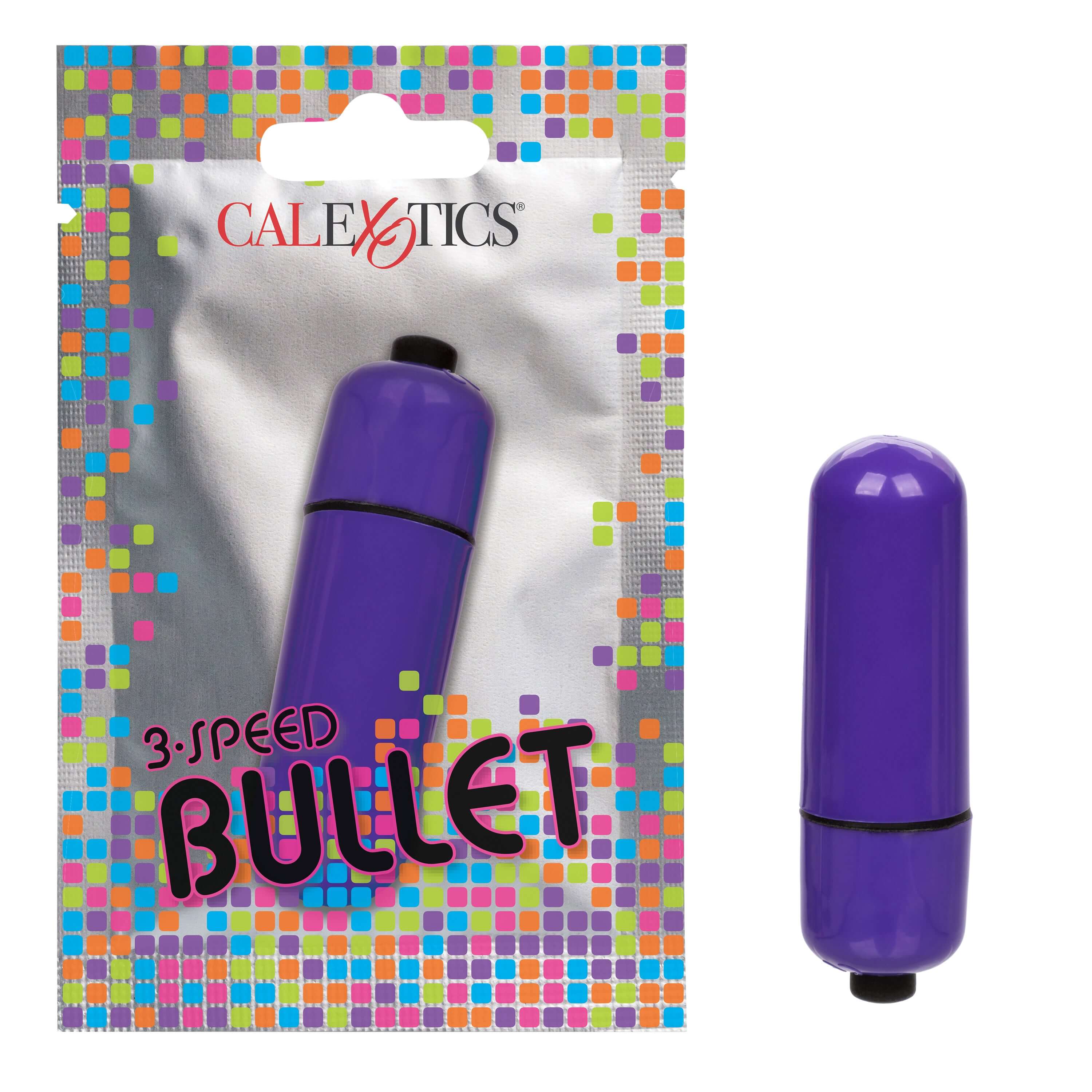 Purple 3-speed bullet vibe in foil pack for travel, featuring body-safe ABS shell and powerful vibration settings.