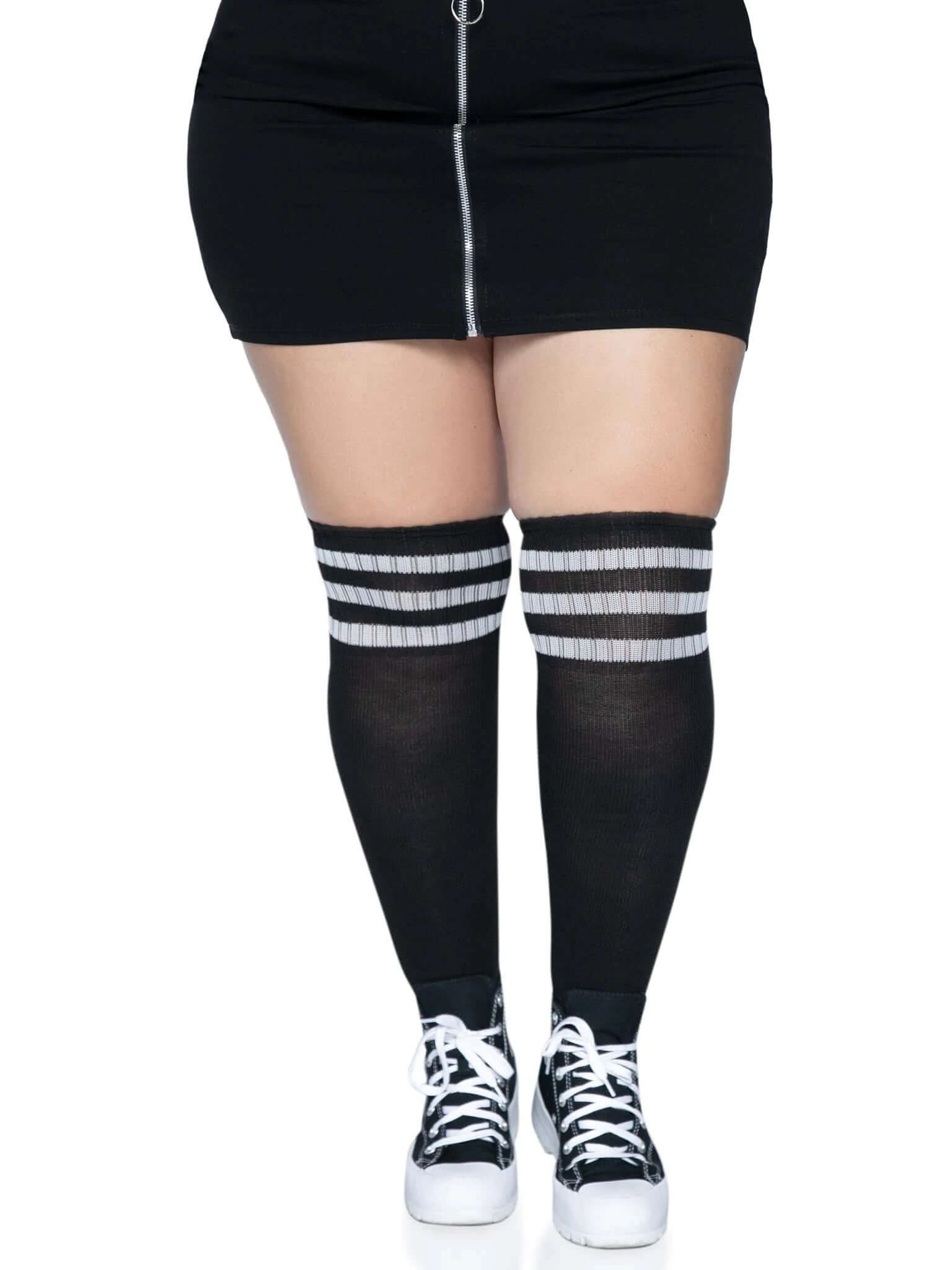 Over the Knee Athletic Socks -1x/2x - Black/white-0