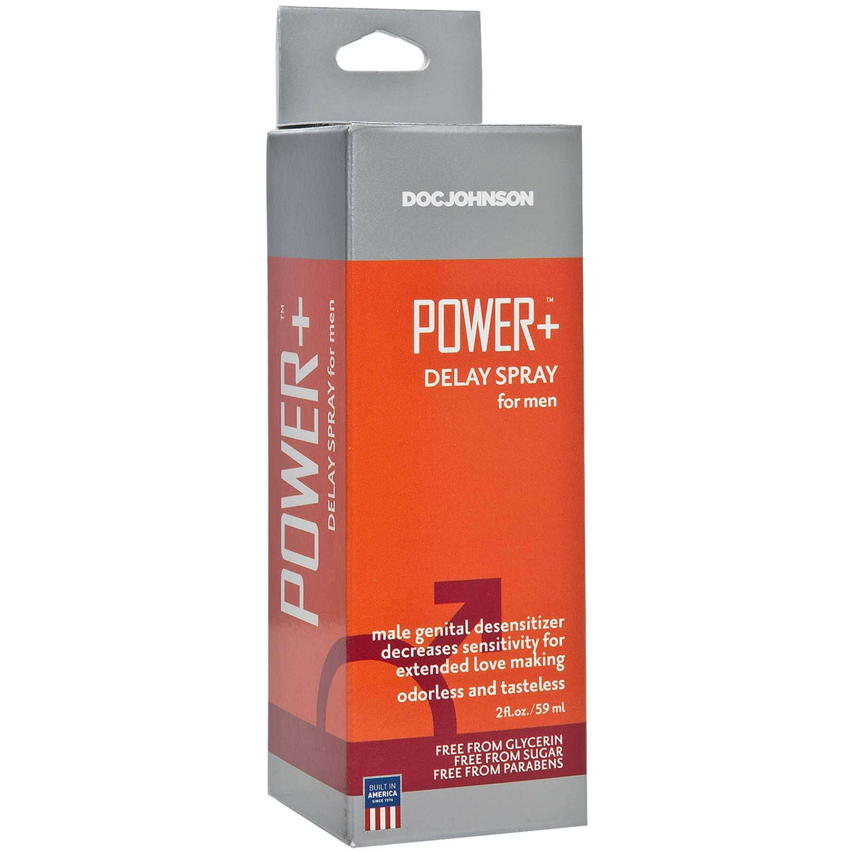 Power Plus Delay Spray for Men 2 Oz packaging, male genital desensitizer for extended love making.