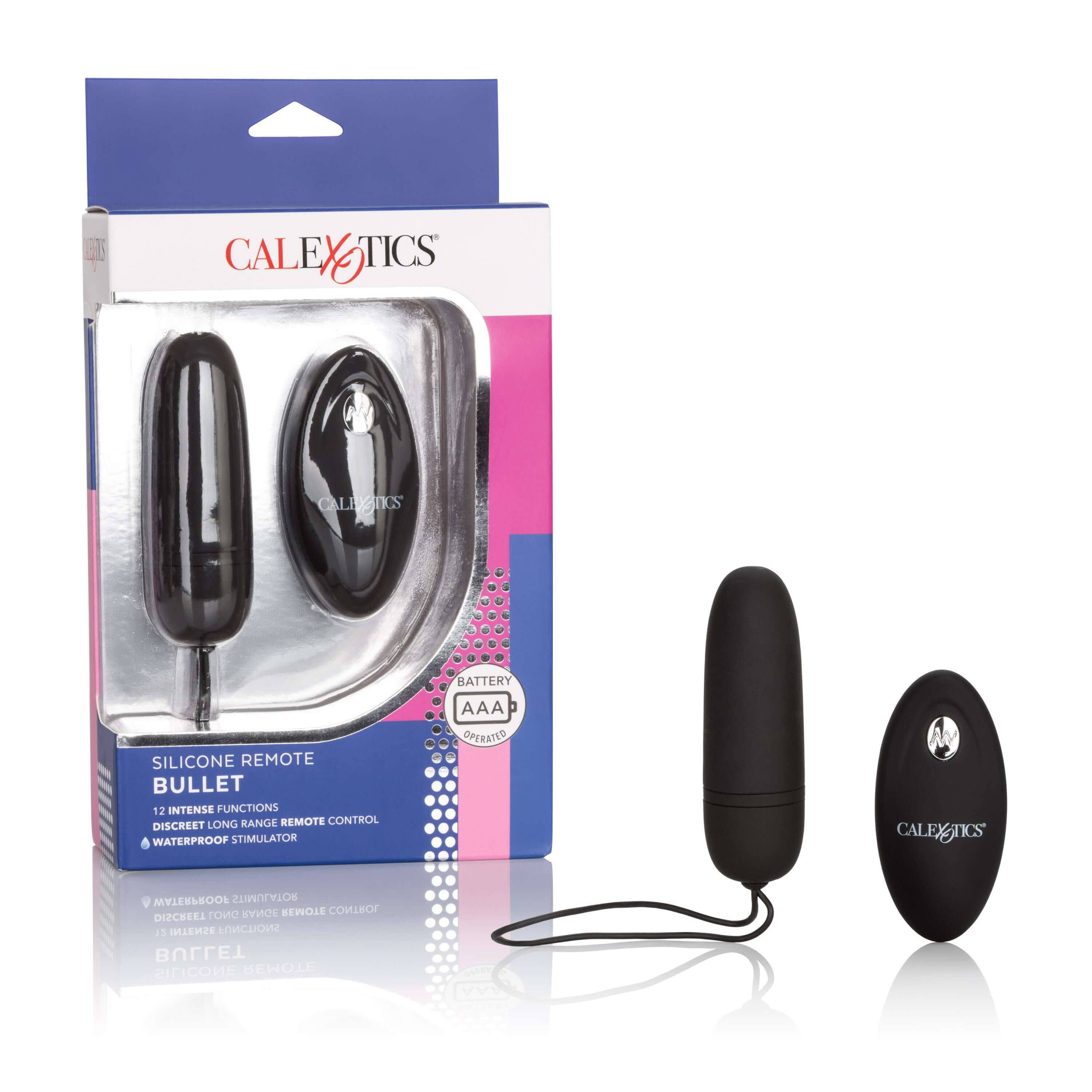Silicone Bullet with Remote Control Black in packaging, featuring wireless remote and sleek design for versatile stimulation.