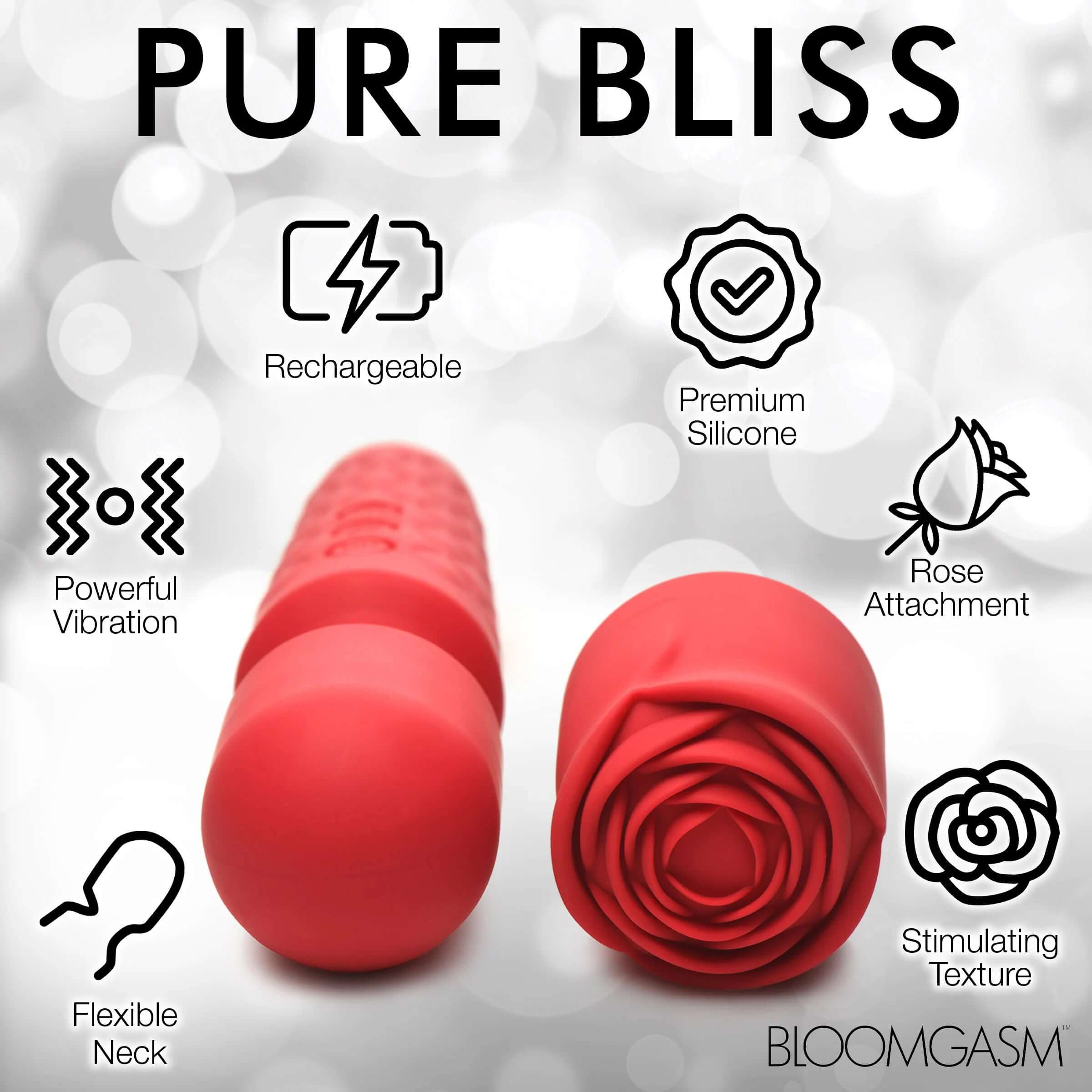 Pleasure Rose 10x Silicone Wand With Rose Attachment - Red-0