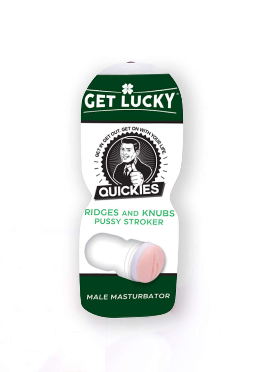 Get Lucky Quickies Ridges and Knubs Pussy Stroker in discreet storage cup design with ultra-soft inner sleeve for added sensation.