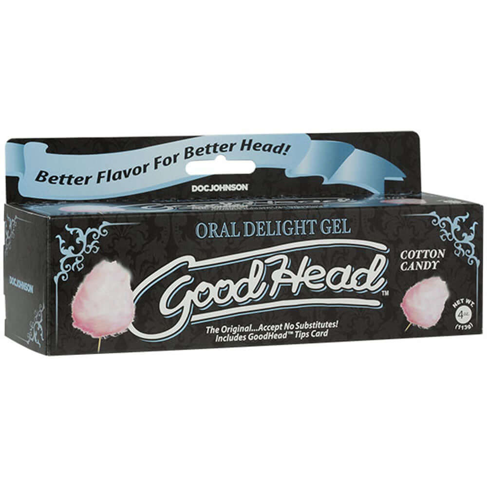 Goodhead Oral Delight Gel Cotton Candy 4 Oz box with cotton candy flavor description and branding.