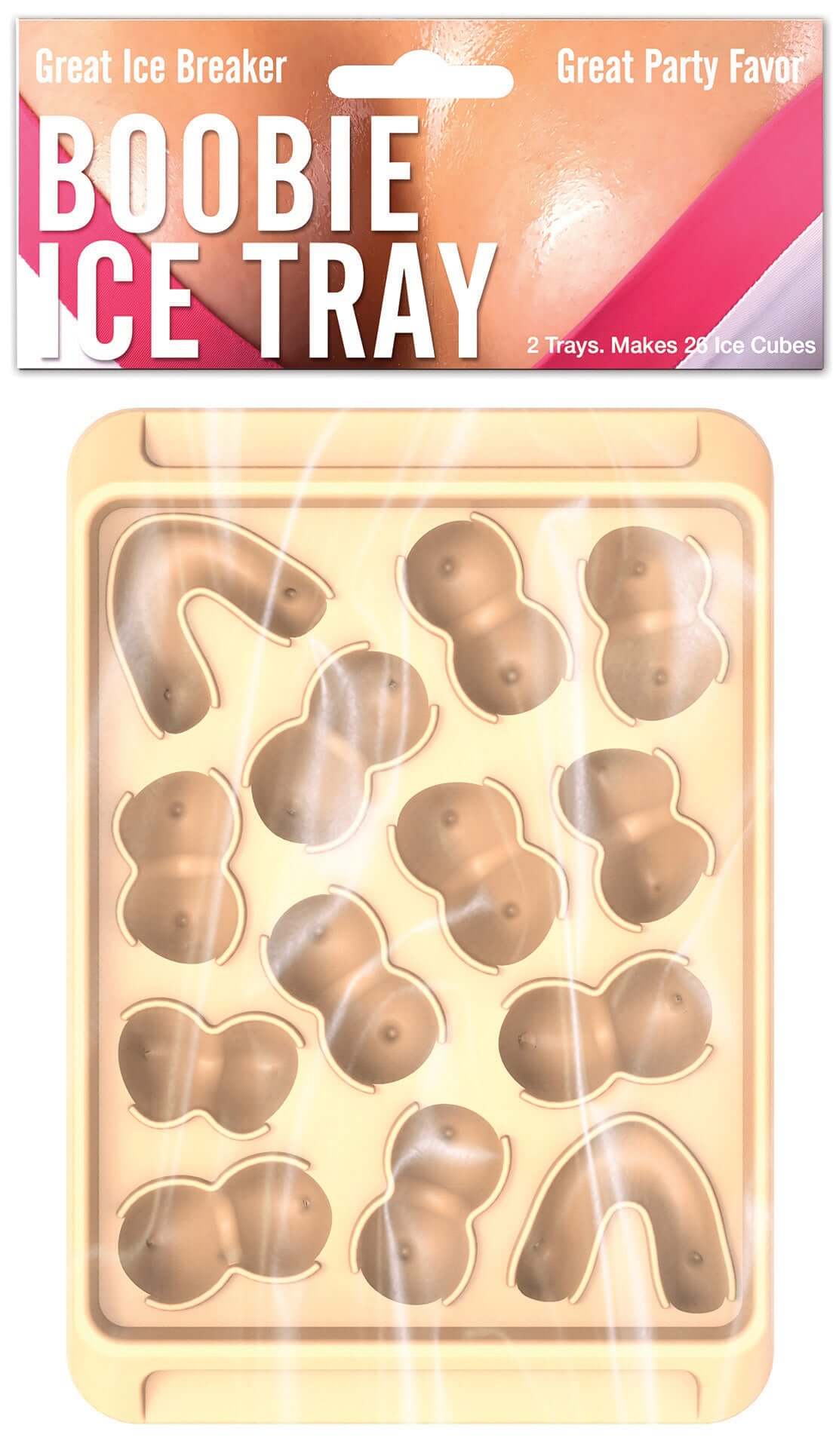 Boobie Ice Tray Flesh 2 Pack with playful boobie-shaped ice cube molds, perfect for parties and gatherings.