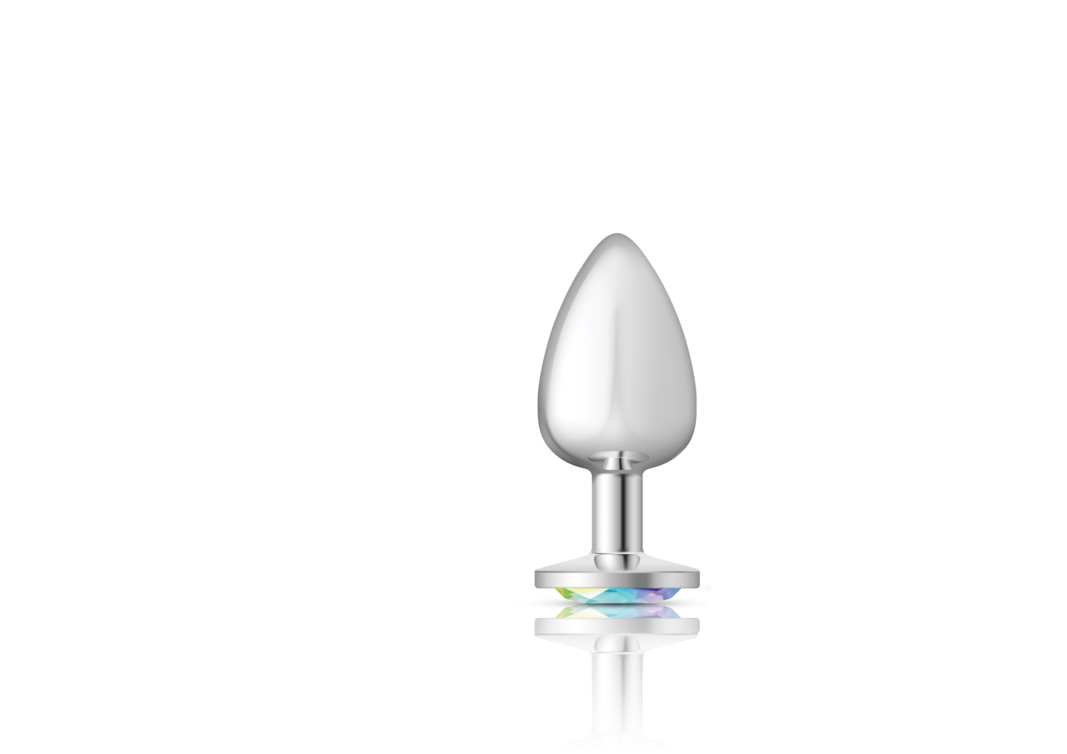 Cheeky Charms - Silver Metal Butt Plug - Round - Clear - Large