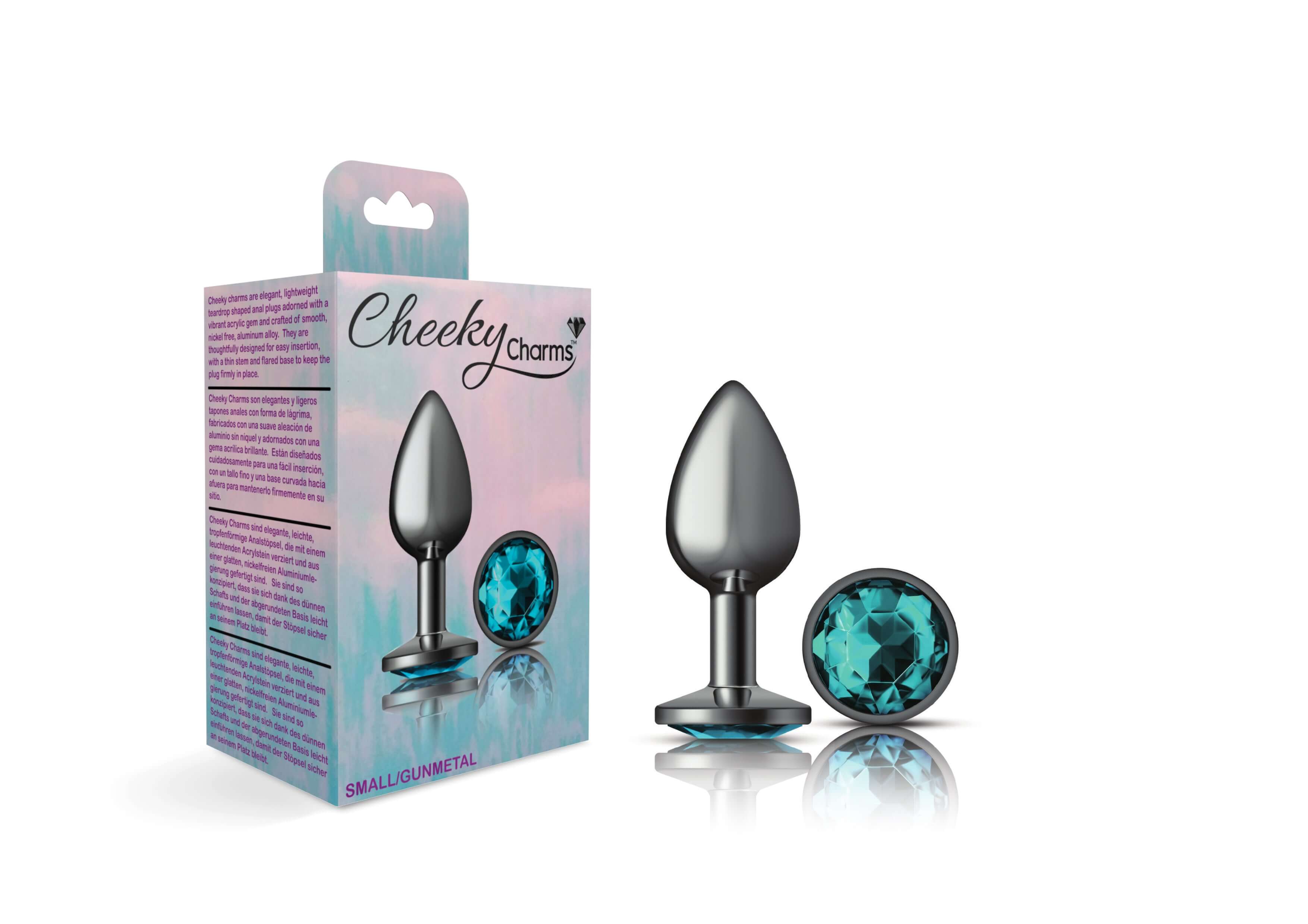Cheeky Charms - Gunmetal Metal Butt Plug - Round - Teal - Small