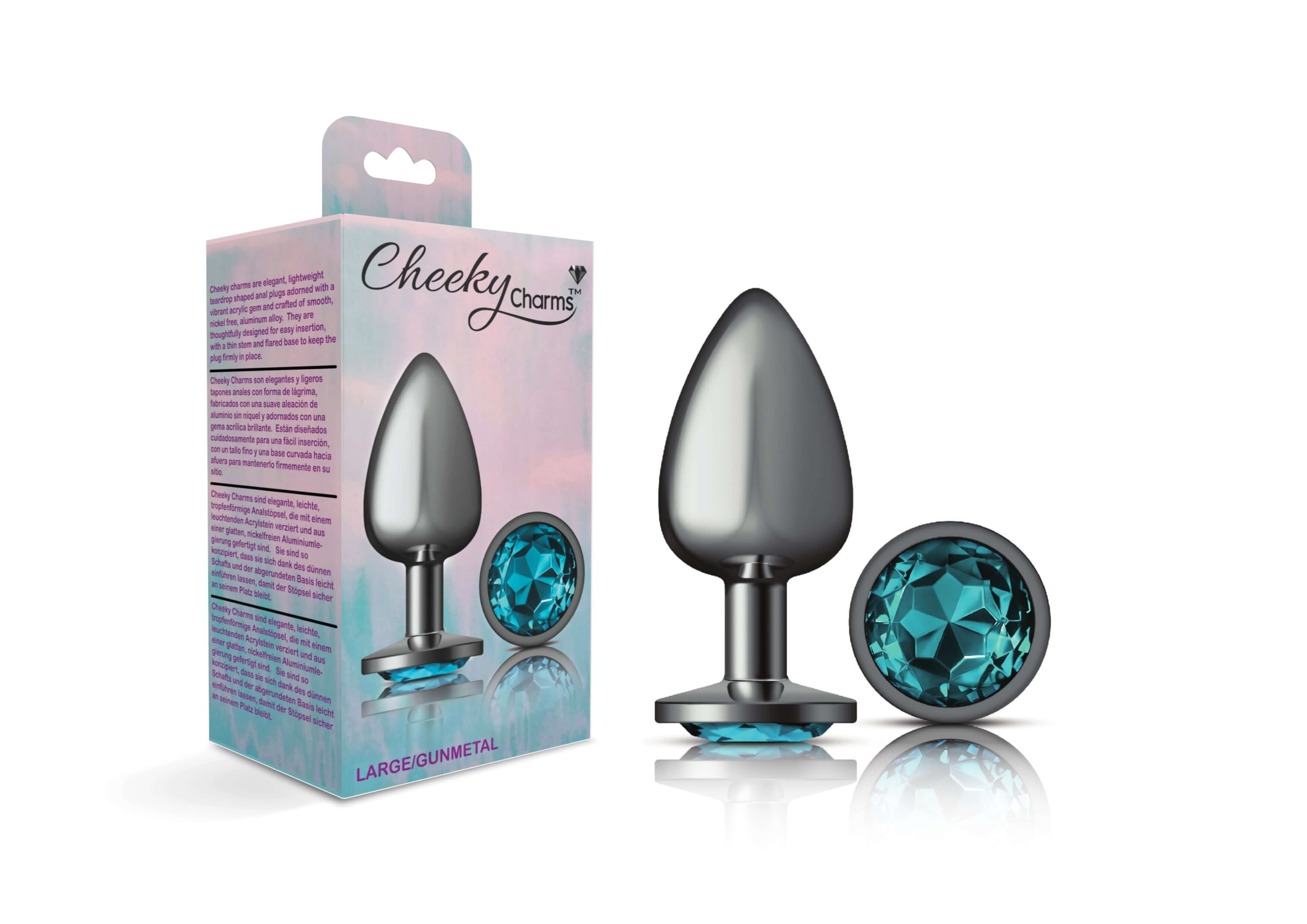 Cheeky Charms - Gunmetal Metal Butt Plug - Round - Teal - Large