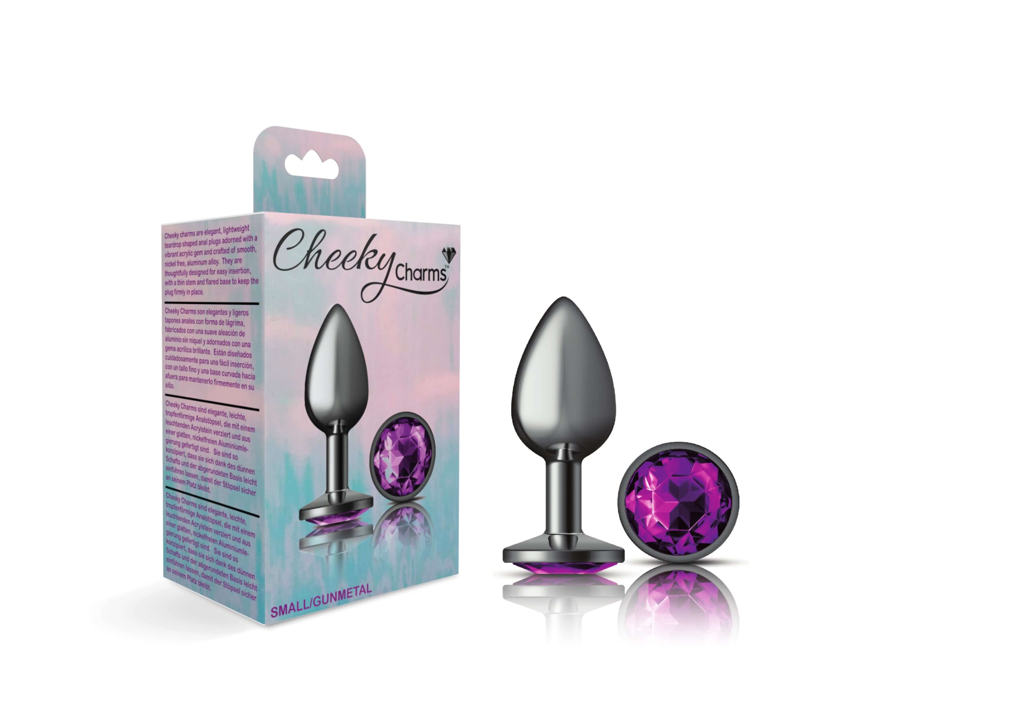 Cheeky Charms - Gunmetal Metal Butt Plug - Round - Deep Purple - Small