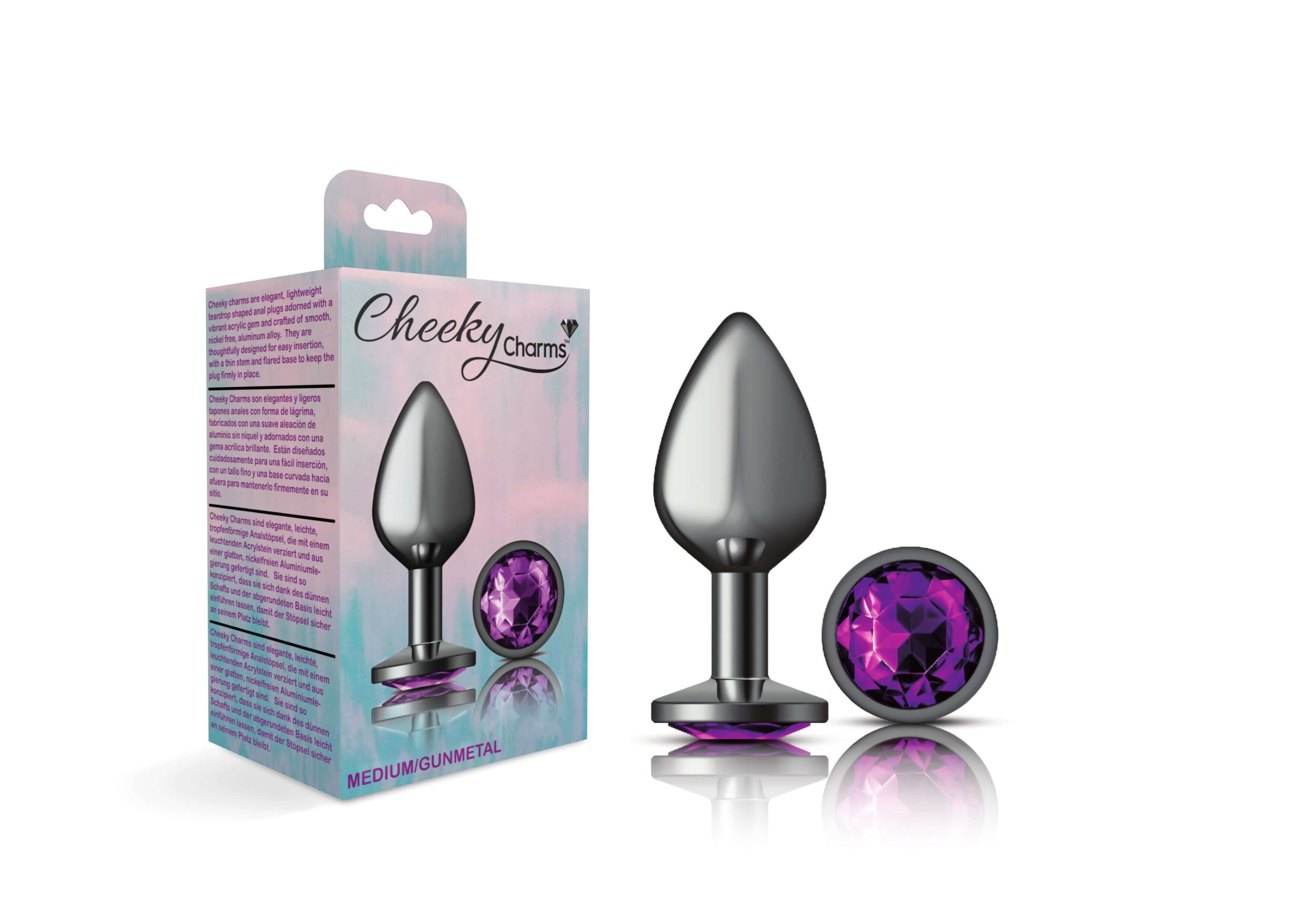 Cheeky Charms - Gunmetal Metal Butt Plug - Round - Deep Purple - Medium