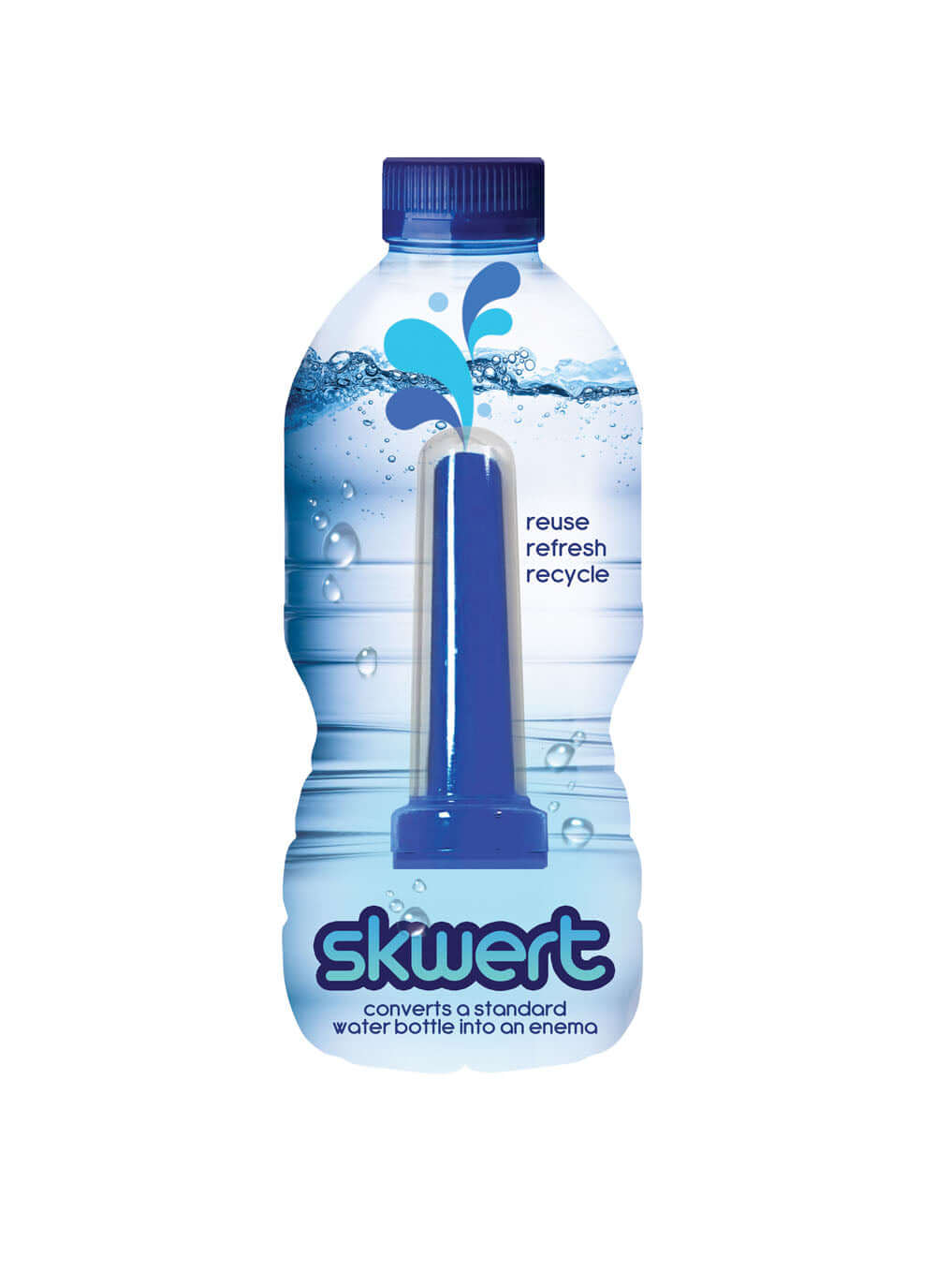 Boneyard Skwert attachment on a water bottle, converting it into a portable enema system.