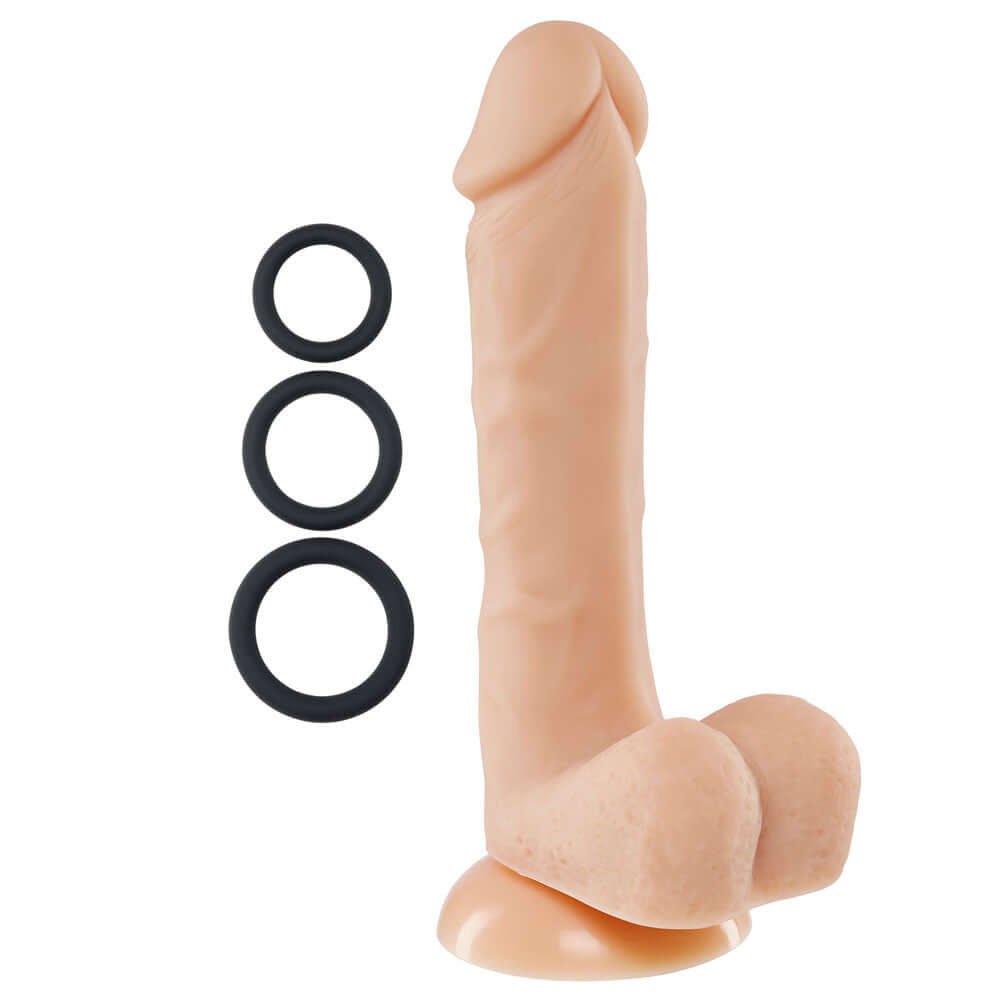 Pro Sensual Premium Silicone 8 Inch Dong With 3 Cockrings - Flesh-1