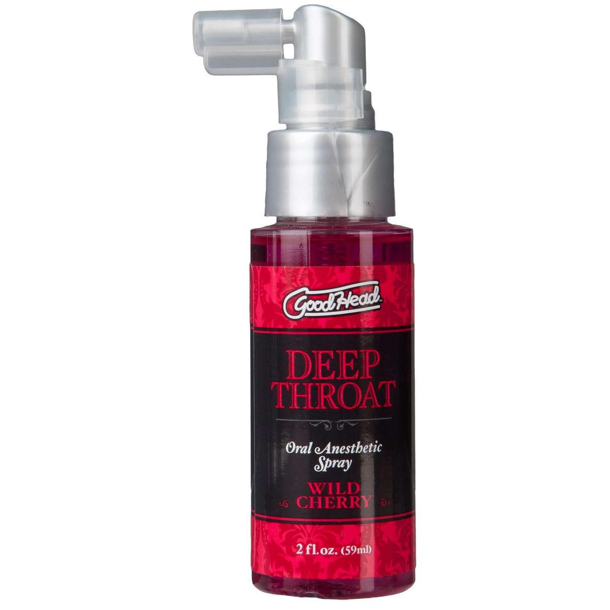 Good Head Throat Spray Wild Cherry bottle, 2 fl. oz., oral desensitizing spray for enhanced comfort during oral play.