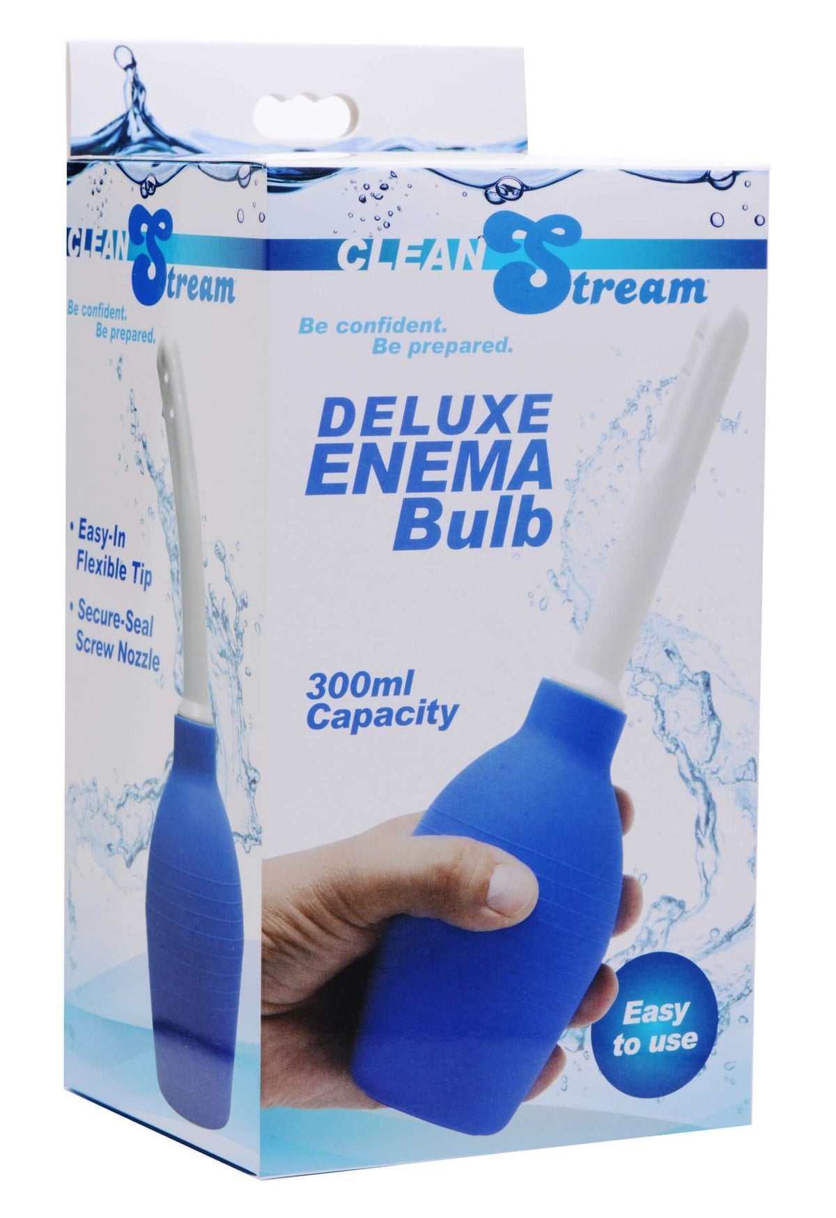 Clean Stream Deluxe Enema Bulb packaging with a blue squeezable bulb and flexible tip for easy personal cleansing.
