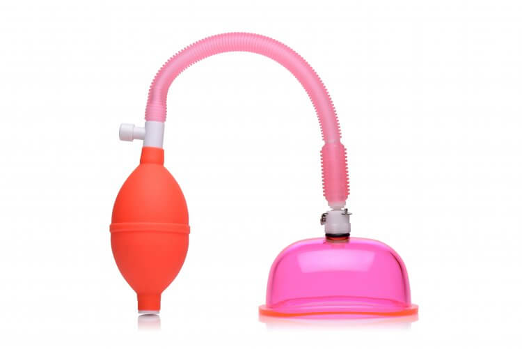 Vaginal Pump With 3.8 Inch Small Cup featuring a pink cup and orange suction bulb for enhanced sensitivity.
