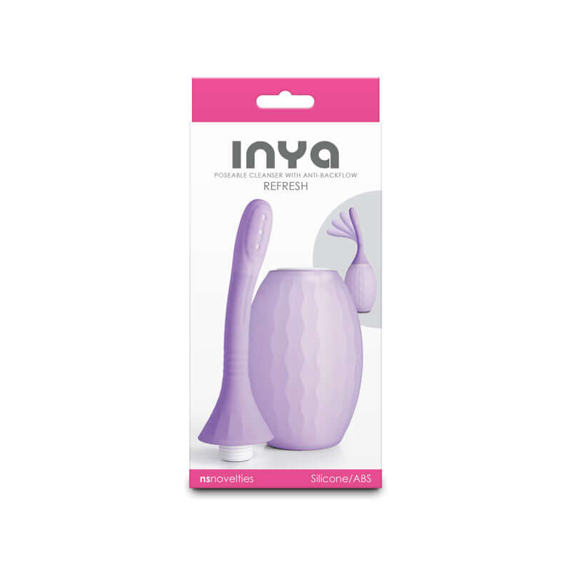 INIYA Refresh Silicone Enema Purple packaging featuring a portable cleanser with anti-backflow system.