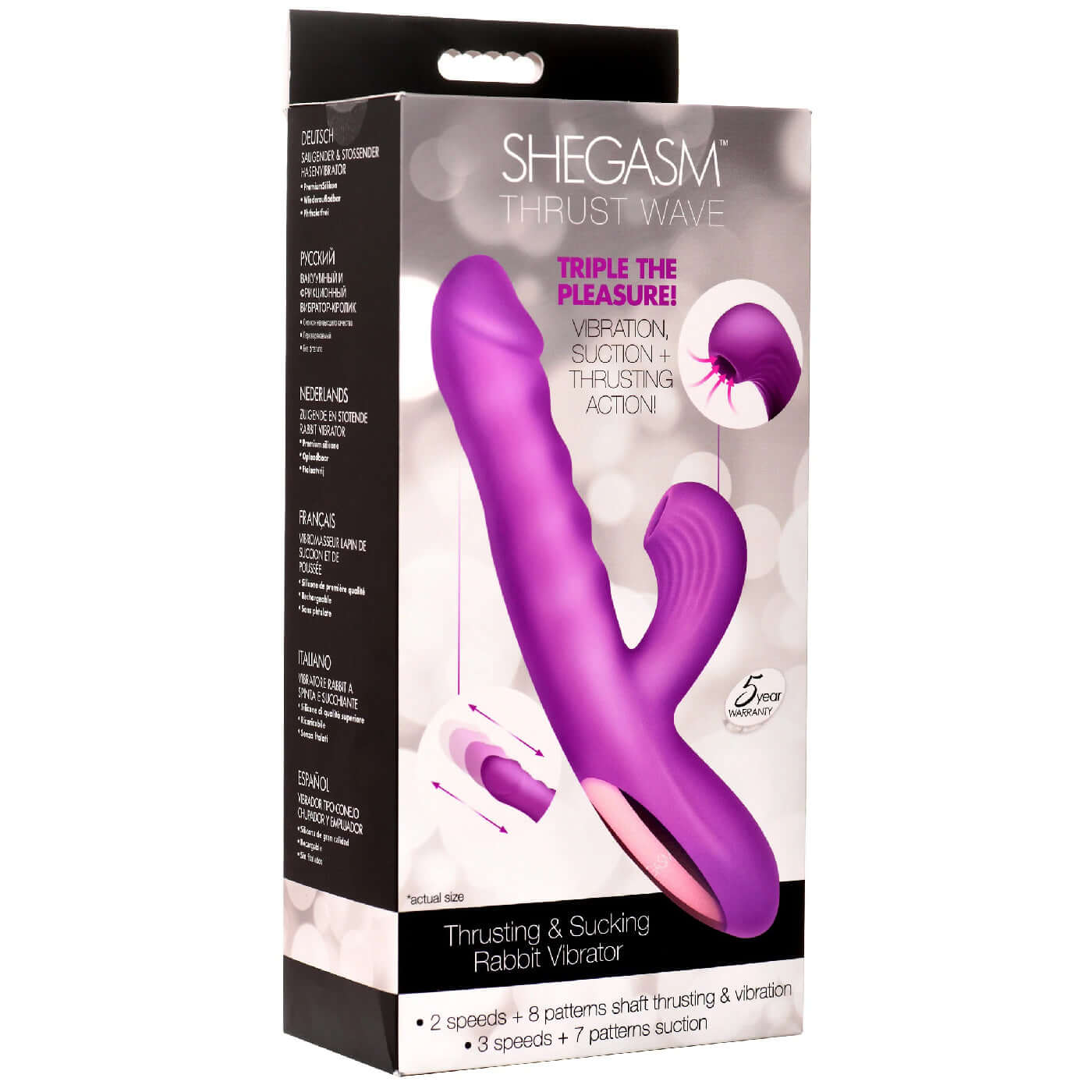Thrust Wave Thrusting and Sucking Rabbit Vibrator in packaging - Purple