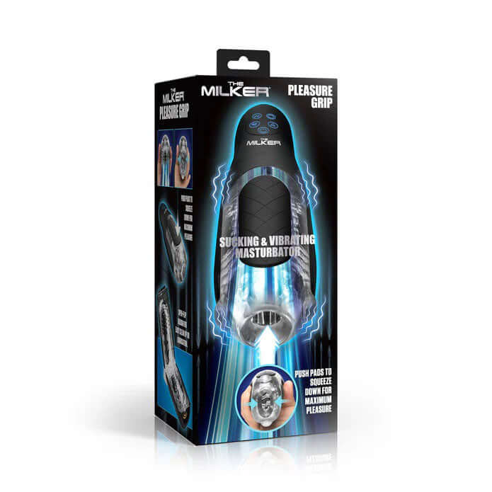 Pleasure Grip Sucking and Vibrating Masturbator - Black-0