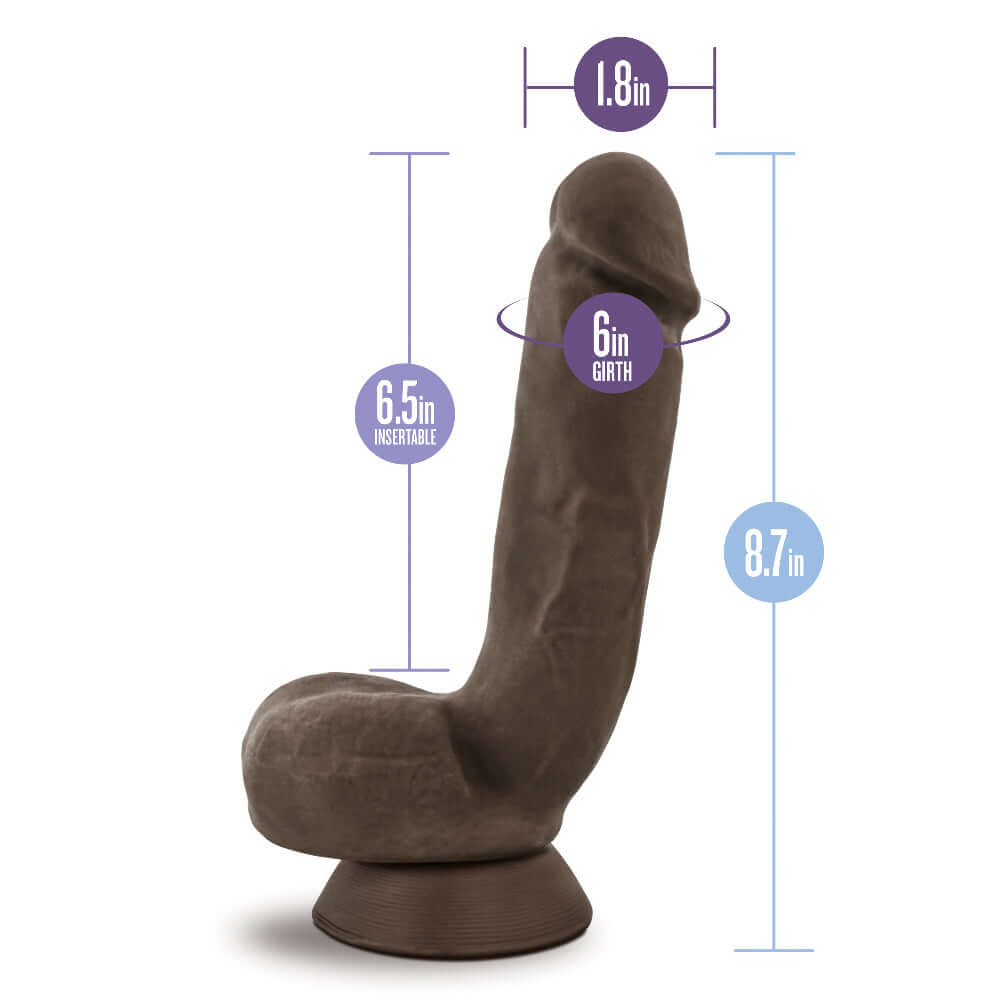 Au Naturel Jerome Brown Dildo with 6.5 in Insertable Length and 6 in Girth Featuring FlexiShaft and Sensa Feel Technologies.