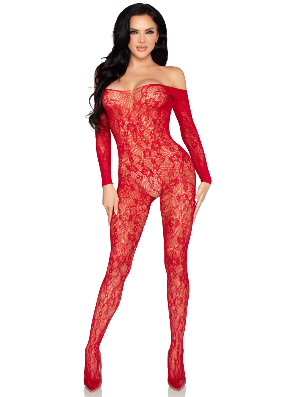 Lace Lingerie Jumpsuit - Os - Red-0