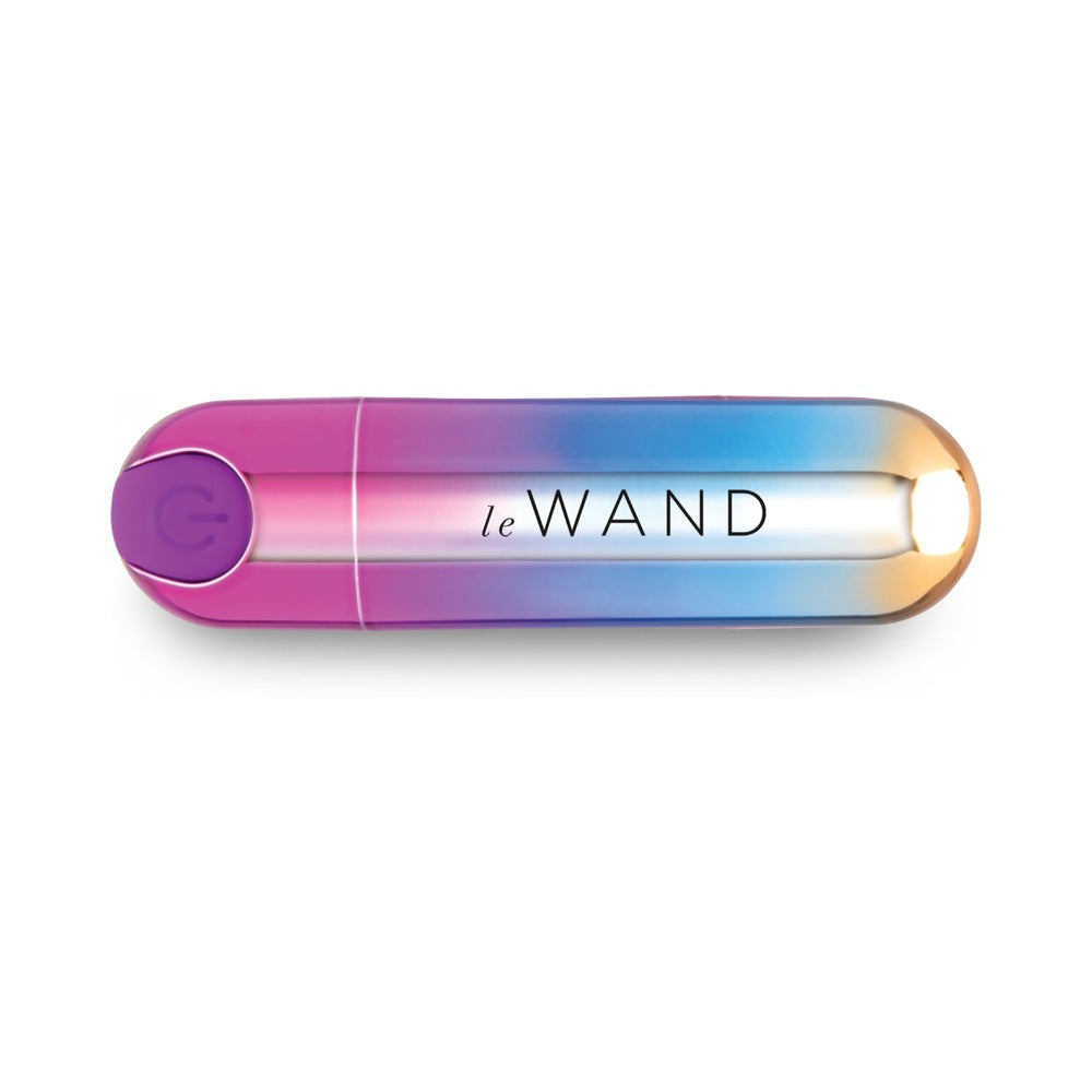 Le Wand Essentials Rechargeable Rainbow Bullet Vibrator in a sleek and colorful design for precise stimulation.