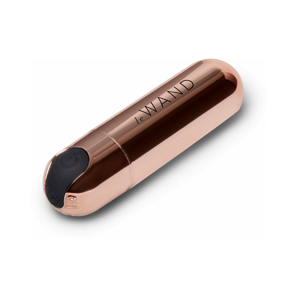 Le Wand Essentials Mini Rose Gold Bullet Vibrator elegantly designed for targeted clitoral stimulation.