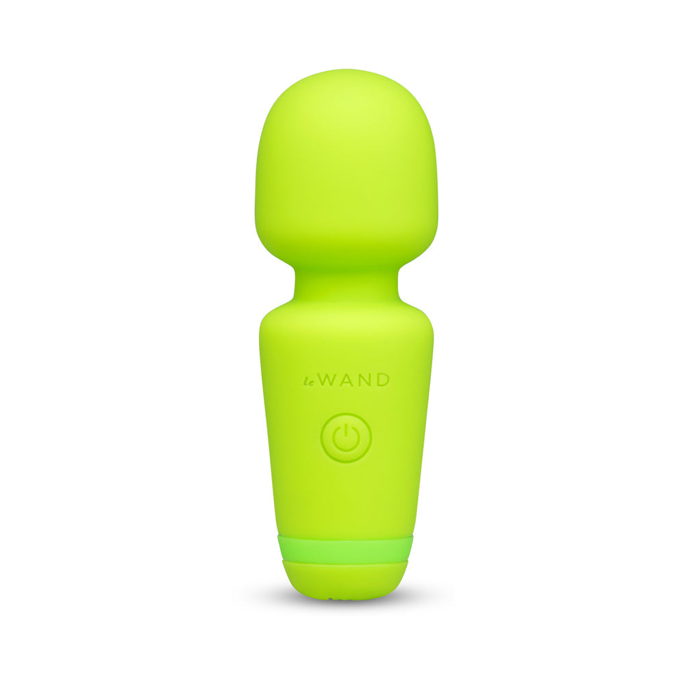 Le Wand Essentials Mini Wand Vibe Pocket-sized Vibrator in vibrant green color for portable pleasure.