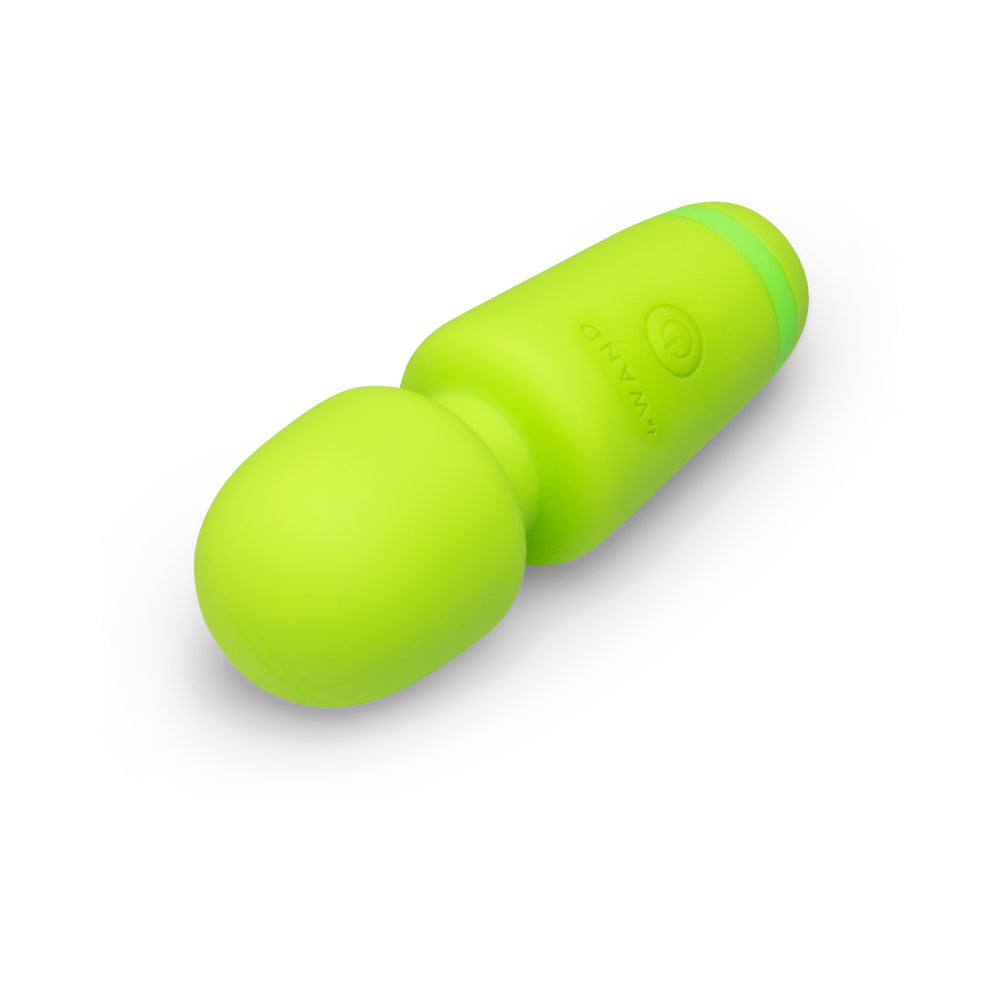 Le Wand Essentials Mini Wand Vibe Pocket-sized Vibrator in bright green color.