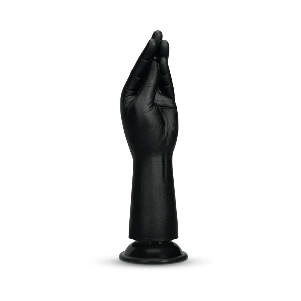 B-vibe Essentials Silicone Hand Fisting Dildo Black featuring a realistic hand shape for enhanced pleasure and exploration.