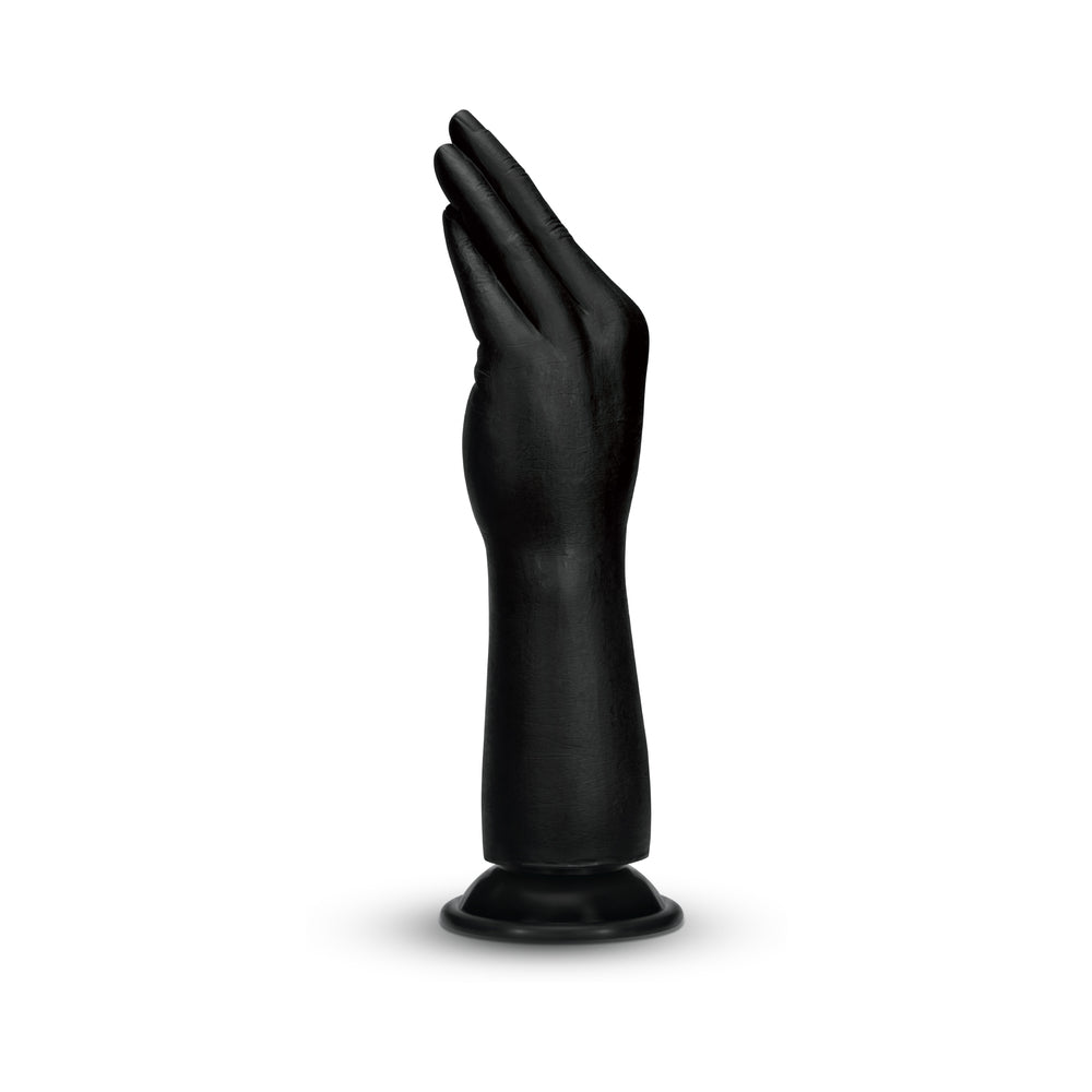 B-vibe Essentials Silicone Hand Fisting Dildo Black shaped like a hand for a unique experience in hand play.