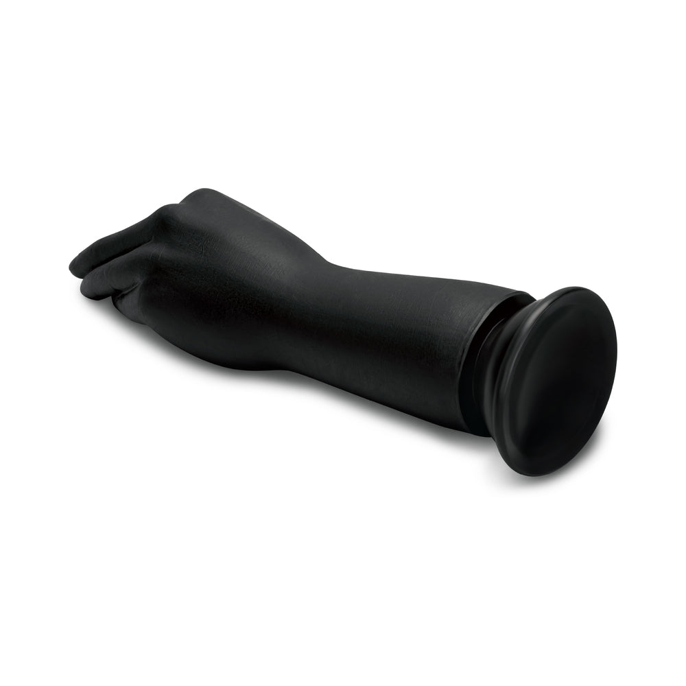 B-vibe Essentials Silicone Hand Fisting Dildo Black displayed on a white background.