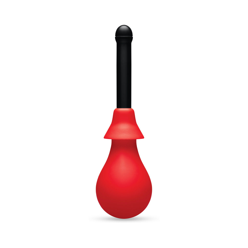 B-Vibe Essentials Hydrobulb Anal Douche 200 ml for pre-anal play hygiene, red and black design.