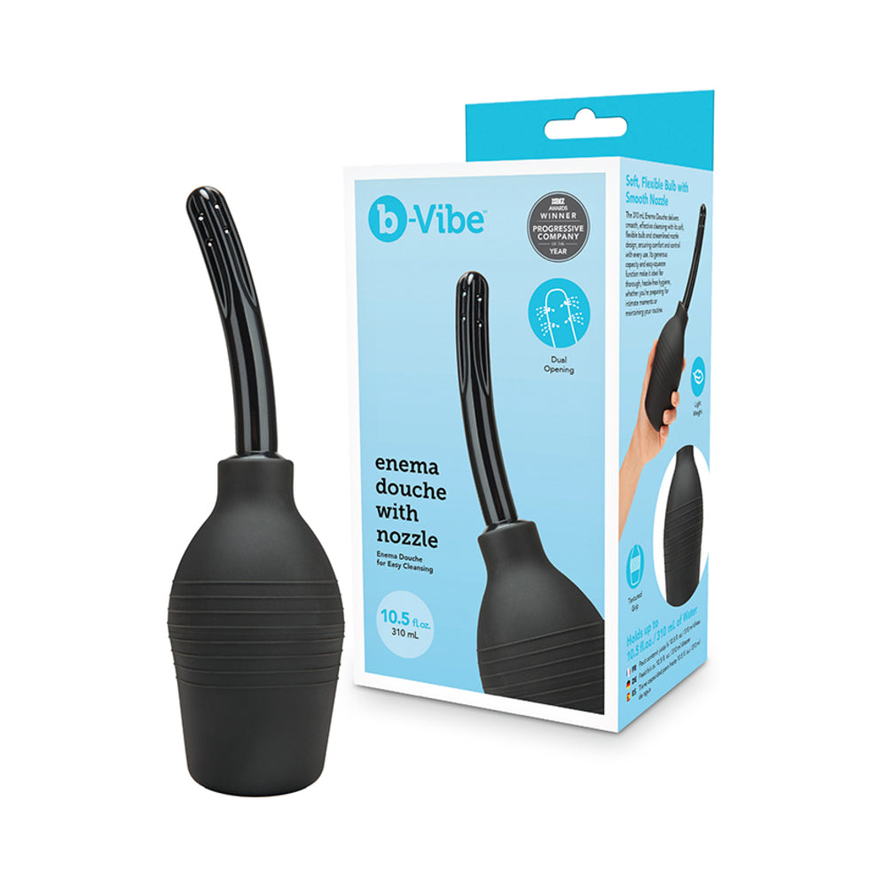 b-Vibe Essentials Enema Douche With Nozzle 310 mL Black, a comfortable and discreet cleansing solution.
