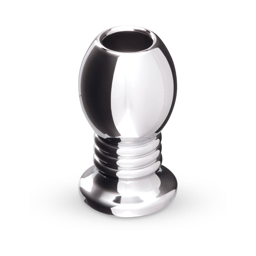 b-Vibe Essentials 2.75 Inch Aluminum Hollow Tunnel Butt Plug in sleek design for comfortable anal play.