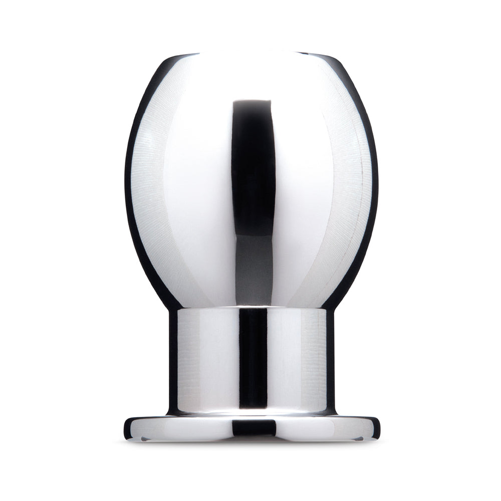 b-Vibe Essentials 3 Inch Aluminum Hollow Tunnel Butt Plug with a sleek design and smooth metal body.