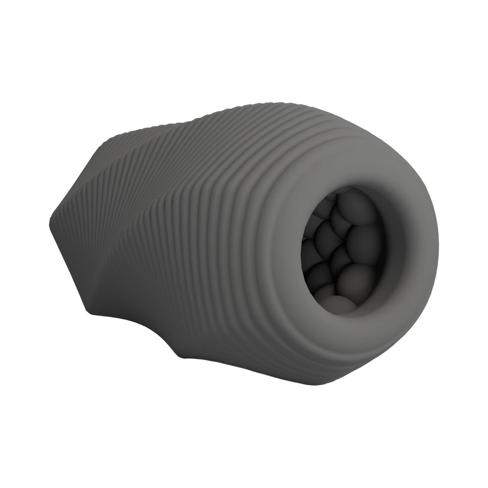 Screaming O Safety Jackits Masturbation Sleeve Grey showing its textured design and internal cushioning.