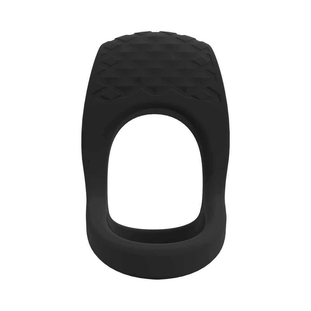 Screaming O Big O Pro Strapped Vibrating Ring Black - silicone ring with unique texture for enhanced pleasure.