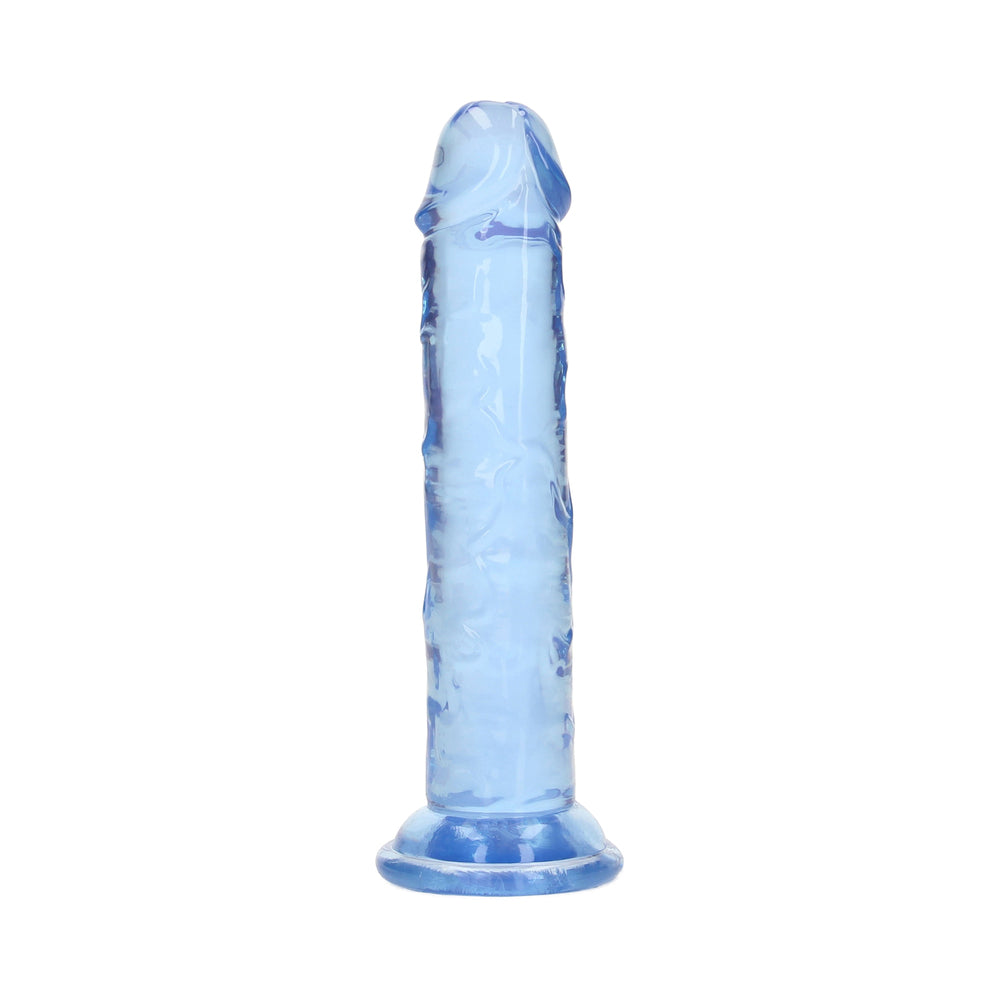 Realrock Realistic Dildo 5 Inch Blue displayed against a white background, showcasing its smooth and sleek design.