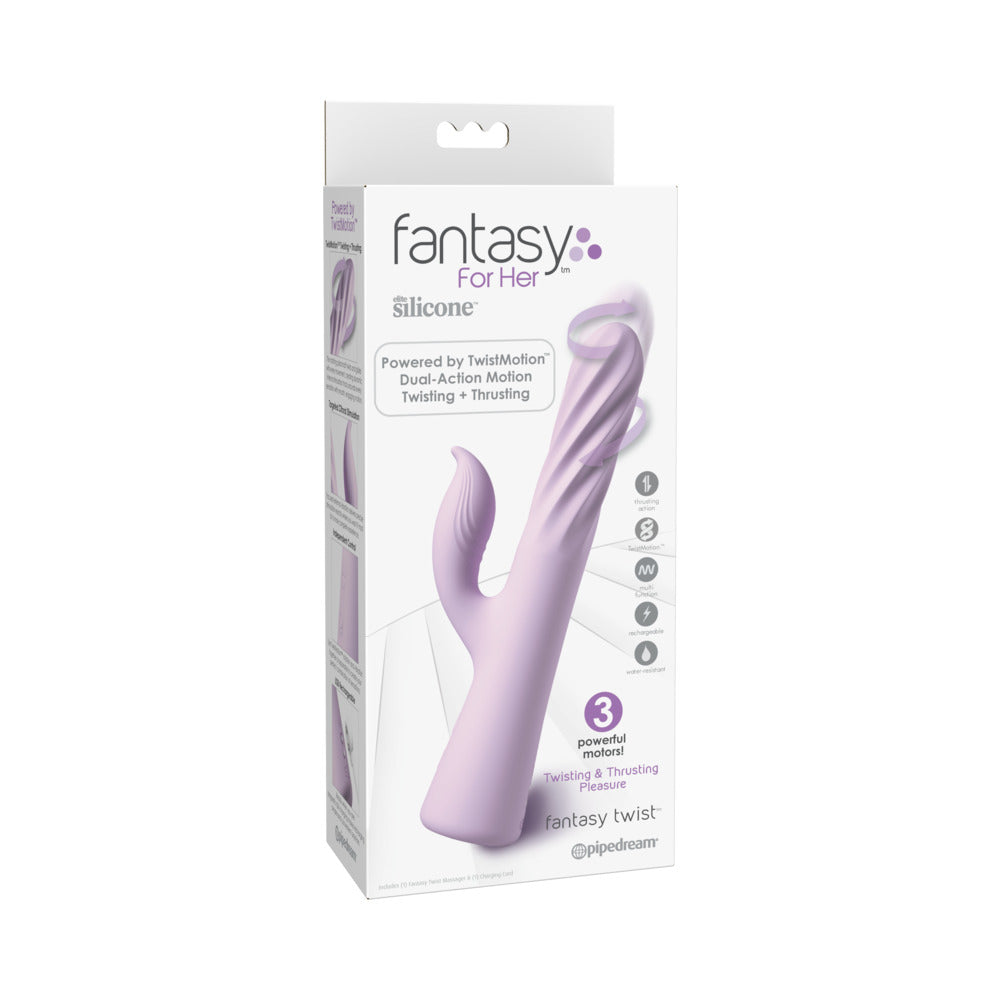 Fantasy For Her Fantasy Twist Rabbit Vibrator Purple packaging with TwistMotion technology for dual stimulation.