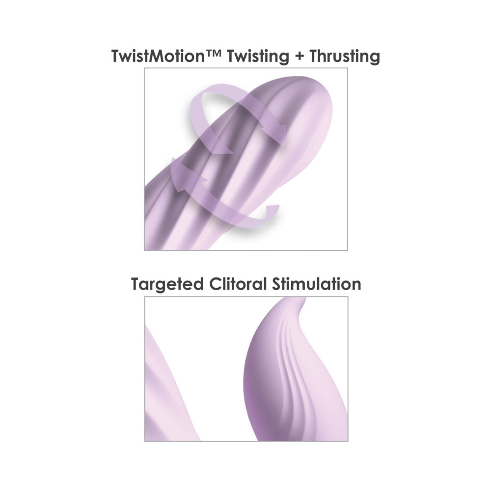 TwistMotion technology and targeted clitoral stimulation features of Fantasy For Her Fantasy Twist Rabbit Vibrator Purple.